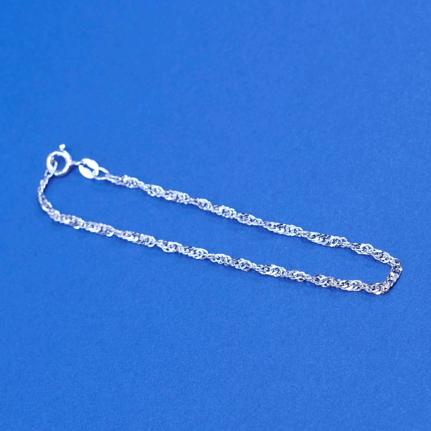 7”, 2mm, vintage Sterling silver handmade bracelet, 925 twisted curb link chain