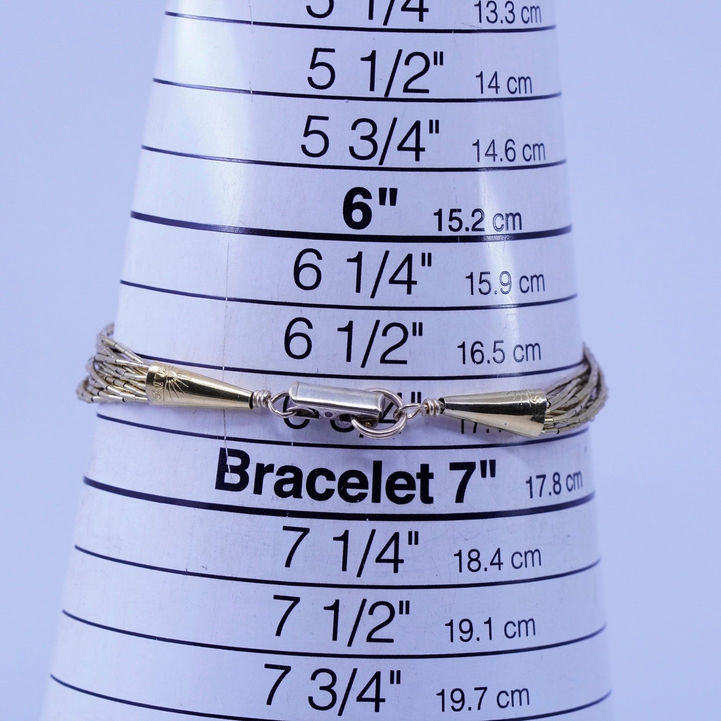 6.75”, vermeil gold Sterling 925 silver bracelet, multi strands liquid chain
