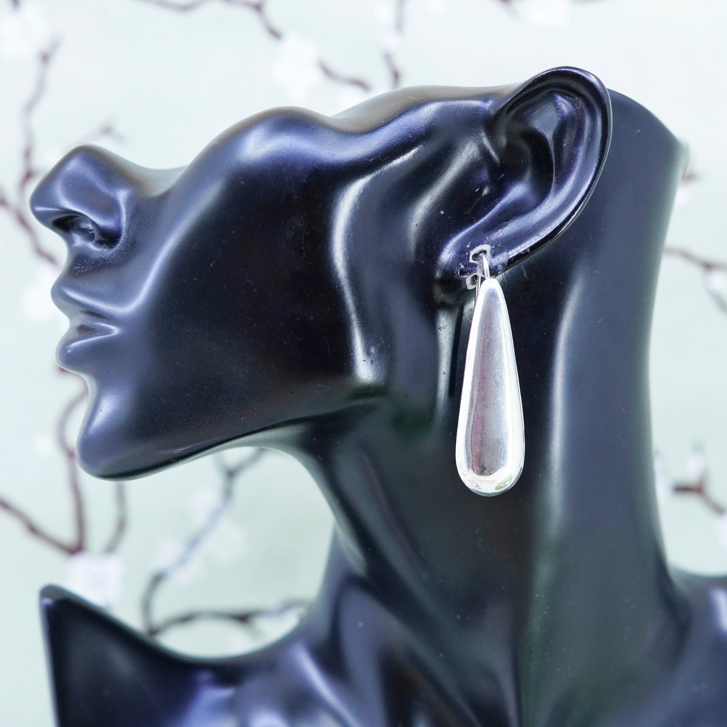 Vintage Sterling silver handmade earrings, 925 teardrop dangles
