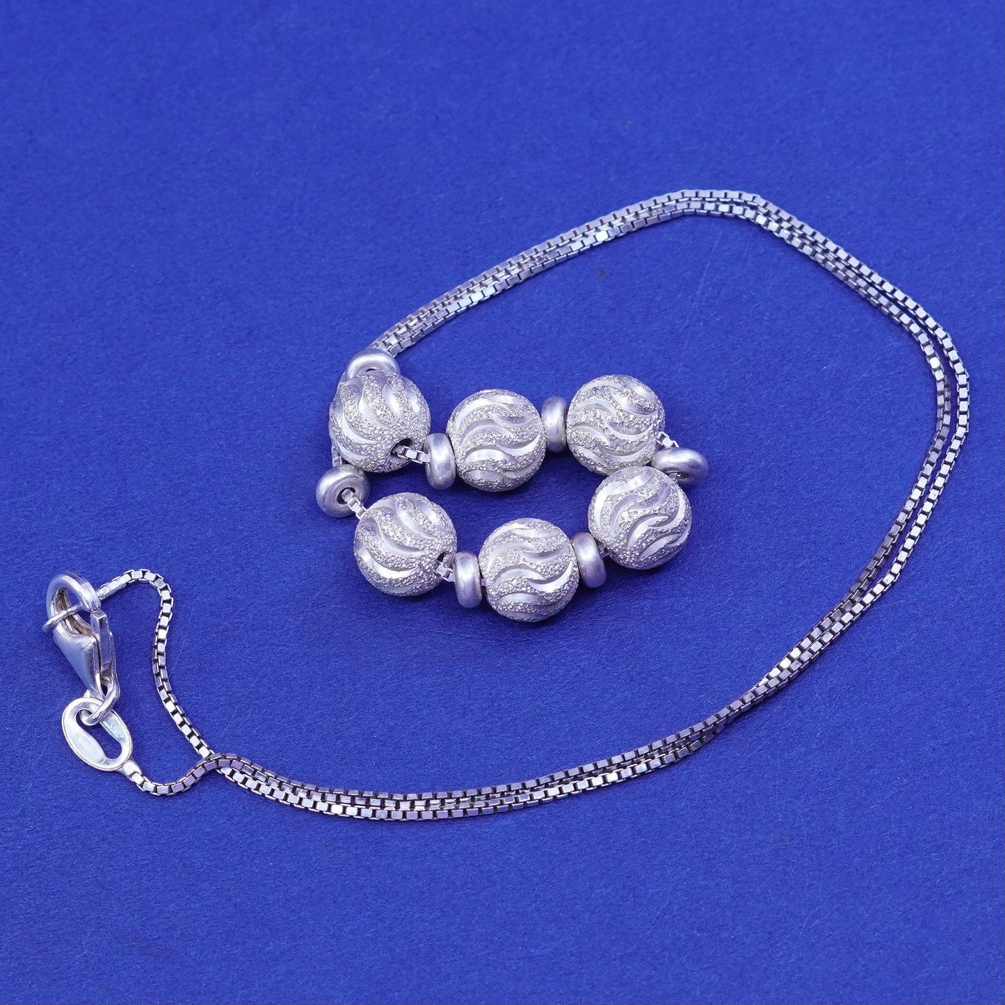 16”, sterling silver handmade necklace, box chain textured 925 circle pendant