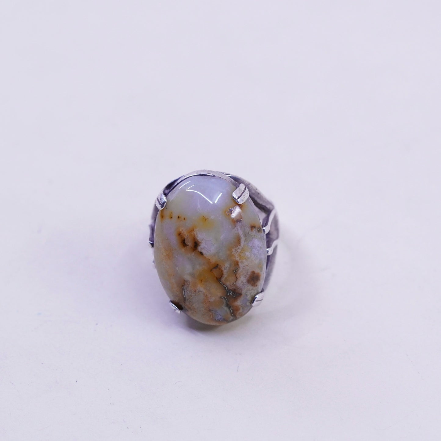 Size 8, vintage Sterling 925 silver handmade cocktail ring with agate