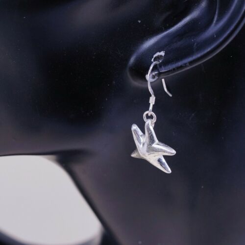 Vtg STERLING SILVER earrings, 925 Silver Hooks W/ Star Starfish Dangles