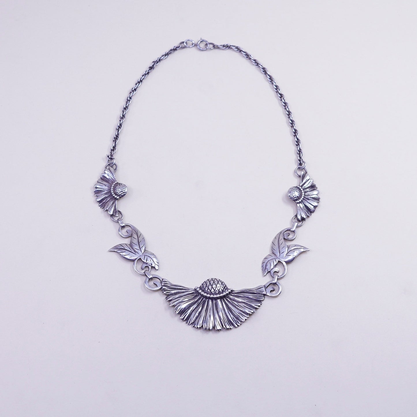 16”, Sterling silver double strands necklace, 925 rope chain flower pendant