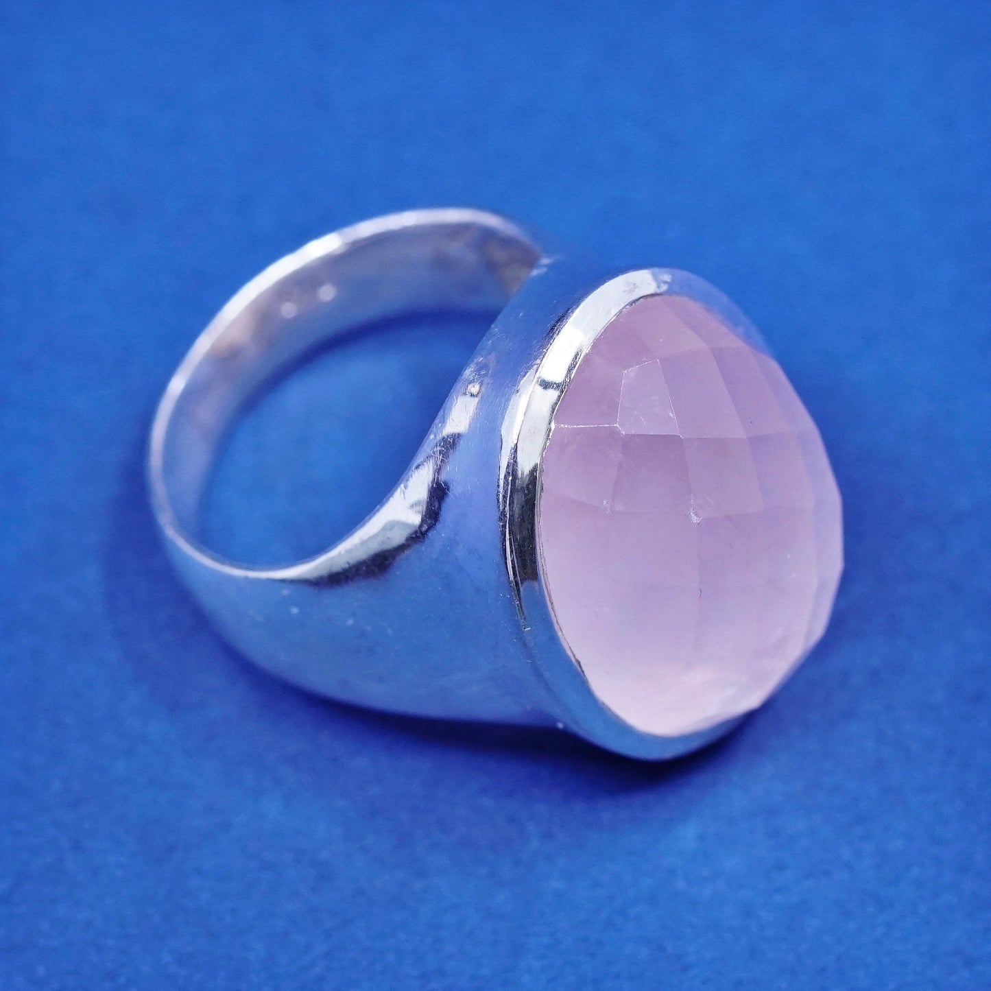 Size 7.25, vtg Sterling 925 silver handmade statement ring with rose crystal