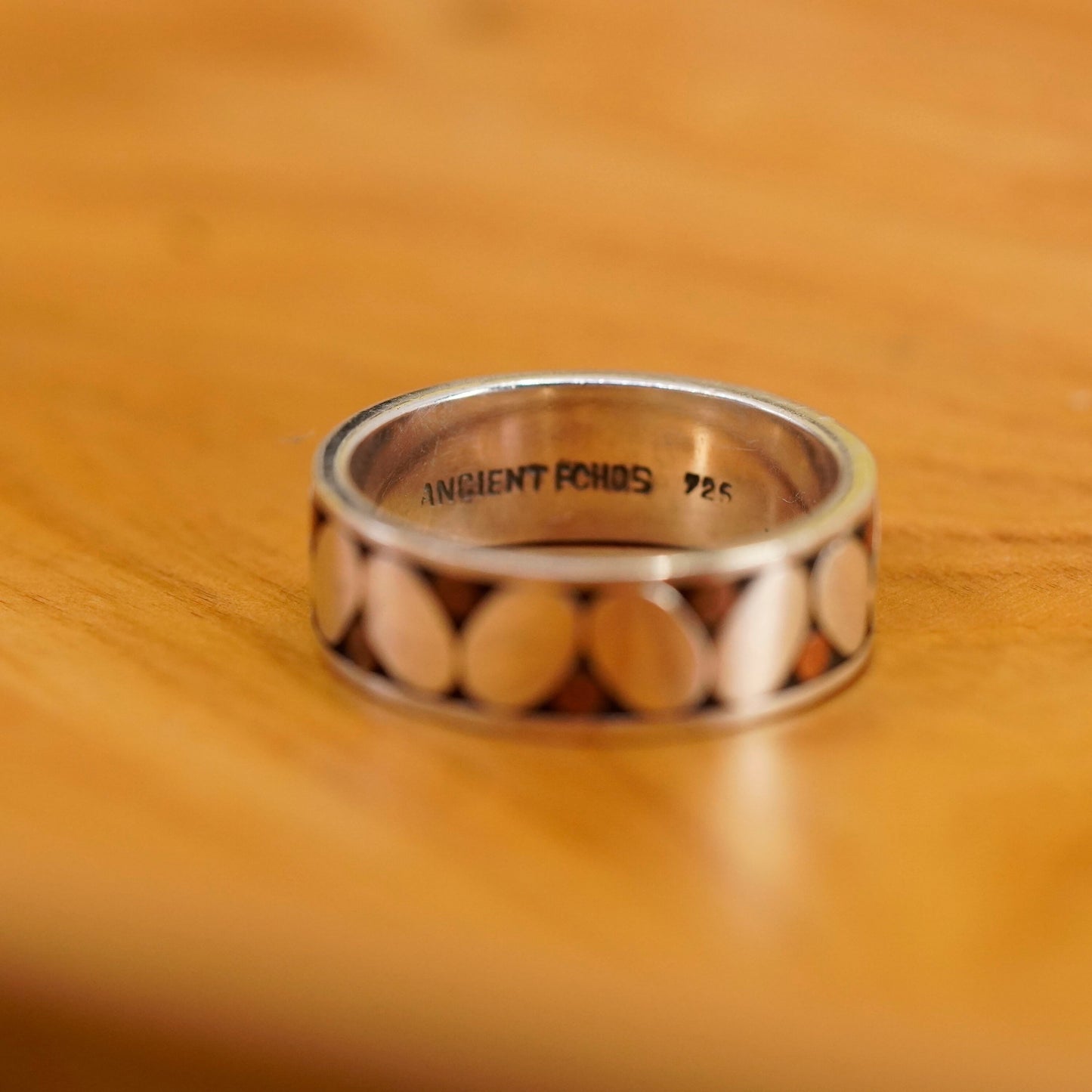 size 10, ancient echoes Sterling silver ring, textured 925 band copper dots