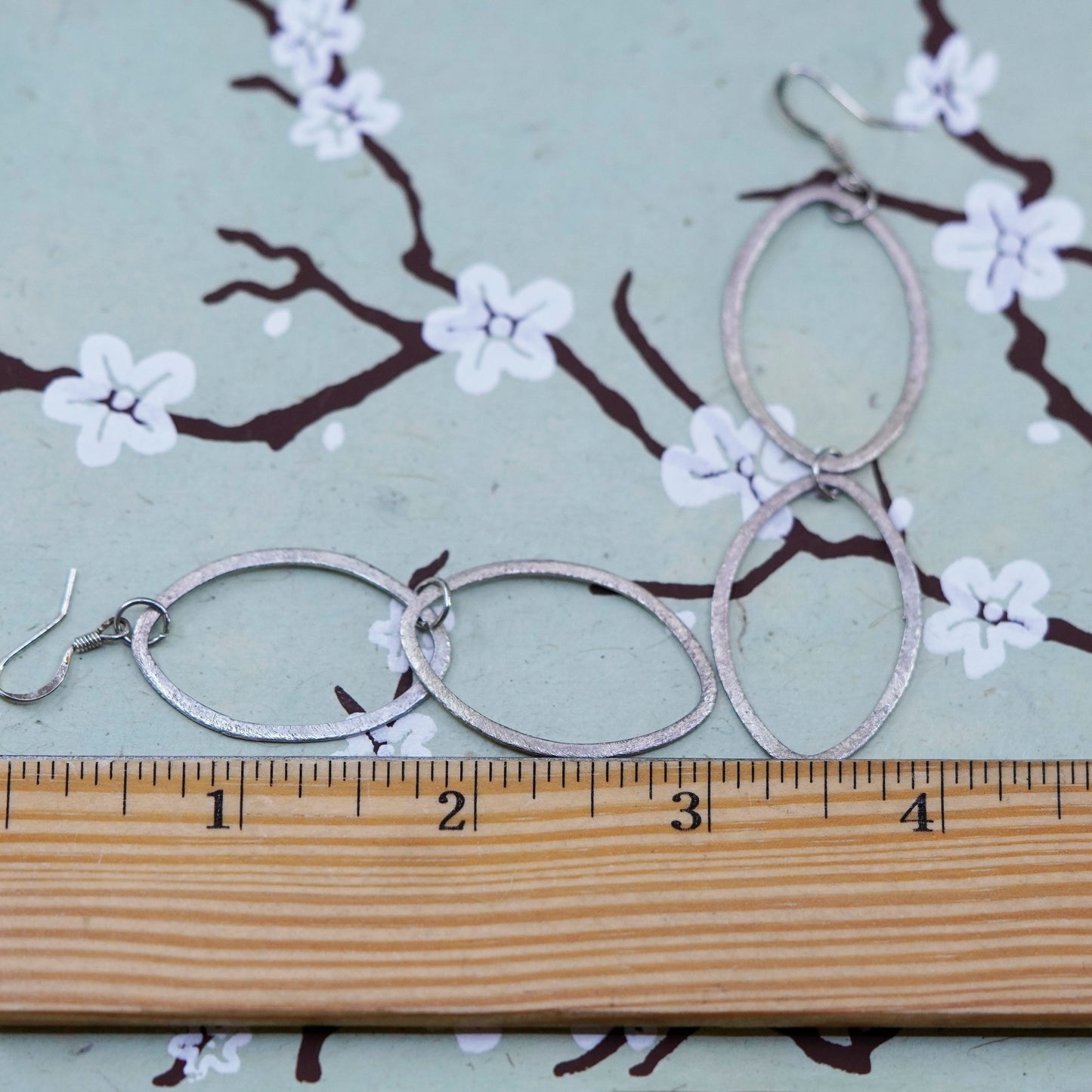 Vintage sterling silver handmade earrings, 925 matte oval dangles