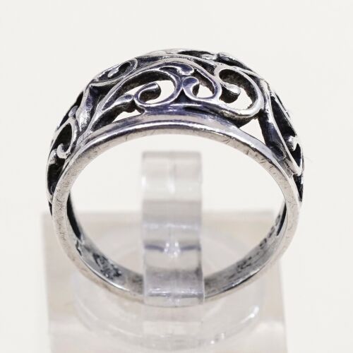 Sz 7, Vtg Sterling Silver Handmade Ring, 925 Silver Band W/ filigree swirl
