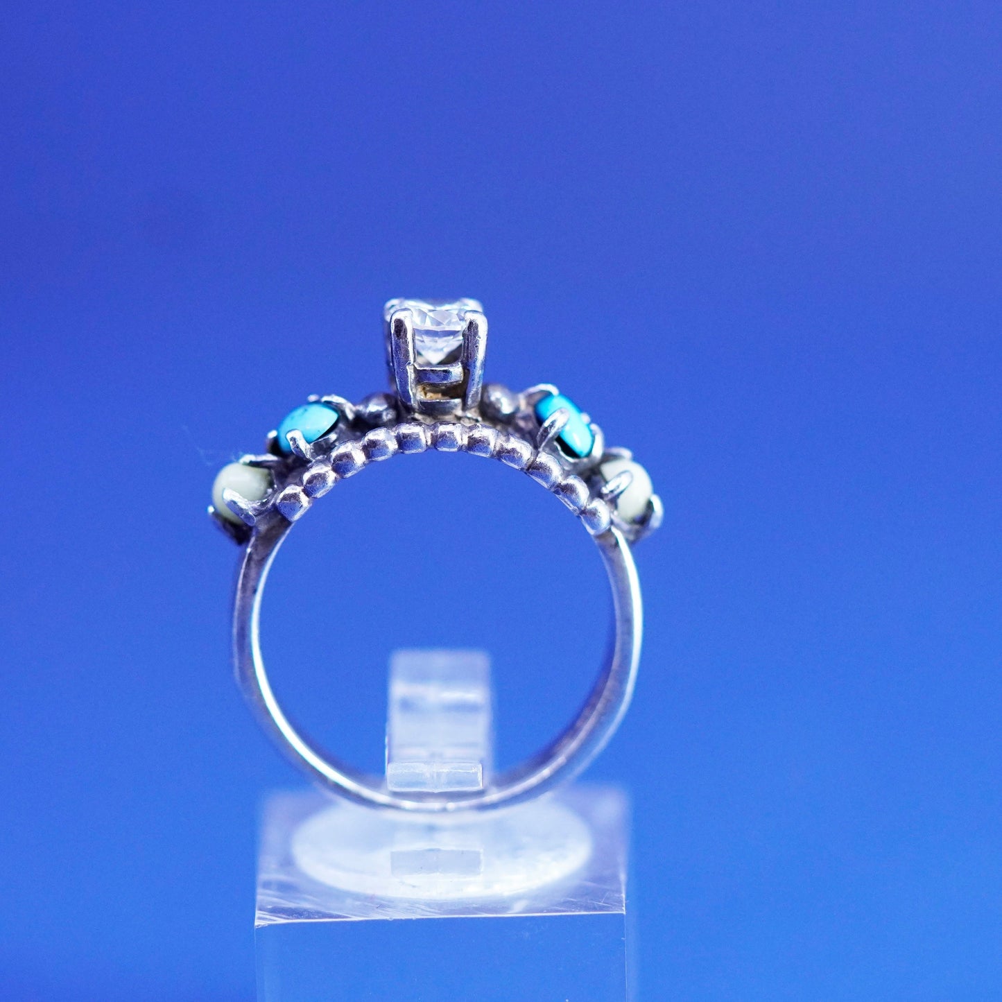 Size 8, Native American, southwestern Sterling silver handmade ring turquoise