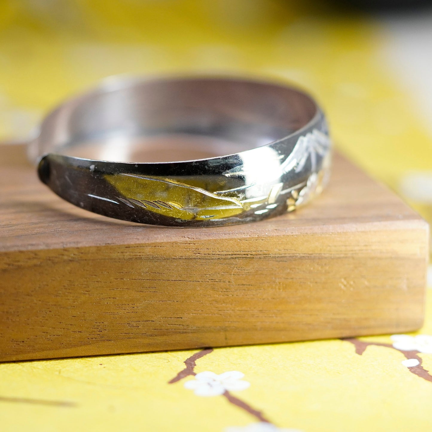 7”, Vintage Japan Niello Sterling 925 silver bracelet, drama scene cuff