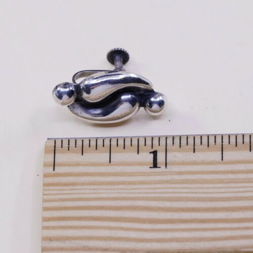 Vtg Mexico Sterling 925 Silver Handmade Screw Back Ribbed Earrings