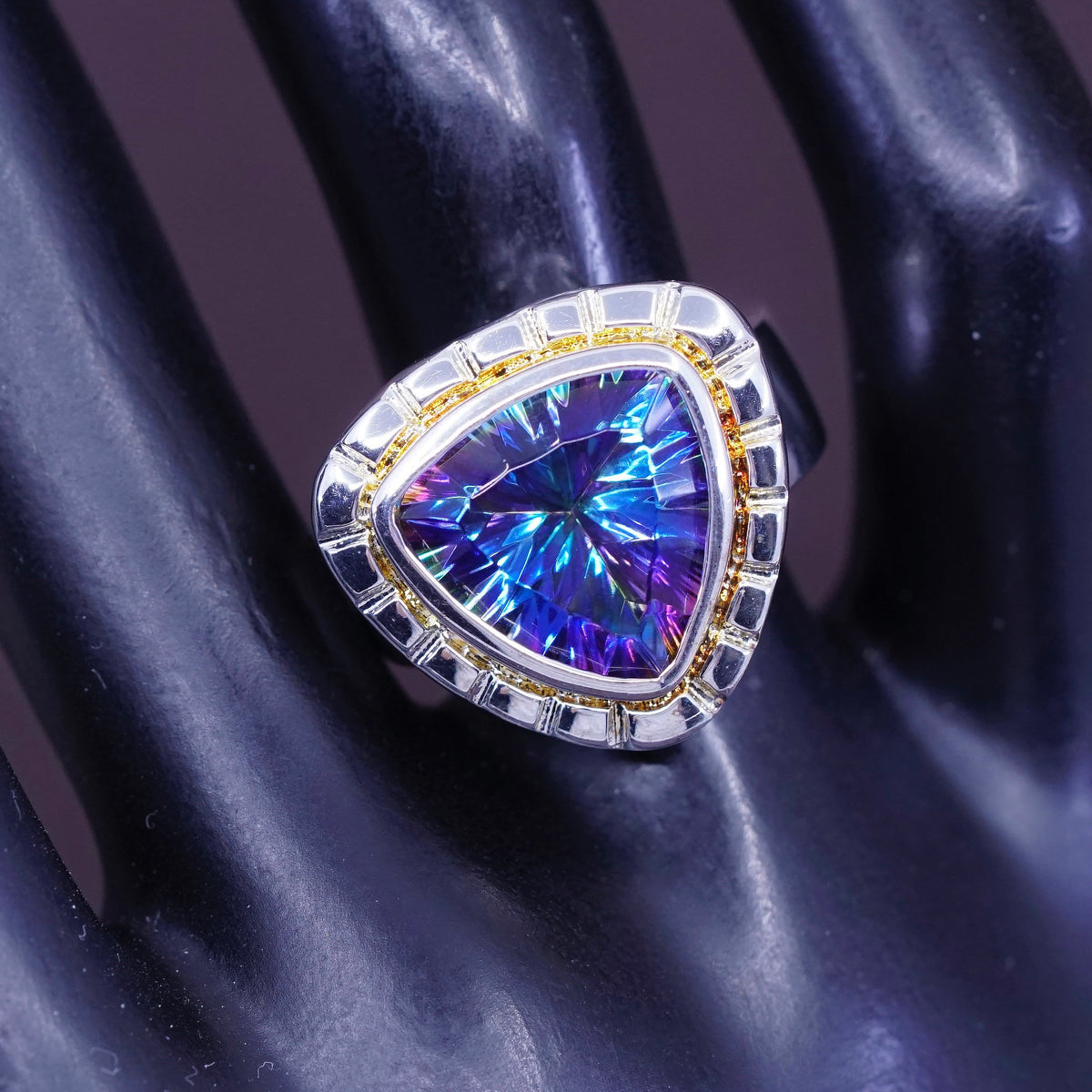 Size 7.25, vtg statement cocktail ring, Sterling 925 Silver rainbow topaz Ring