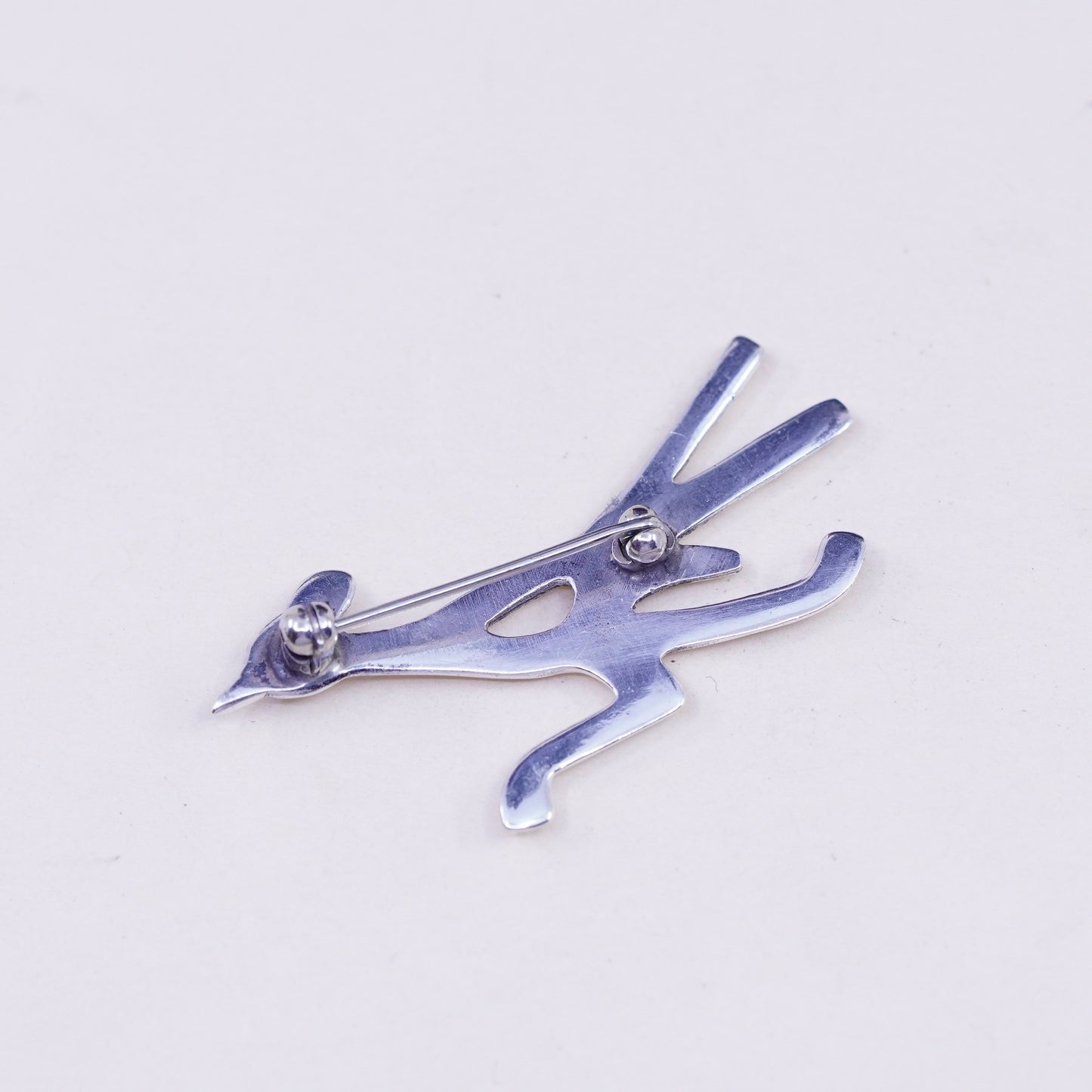 Navajo sterling silver handmade brooch, 925 roadrunner bird pin turquoise