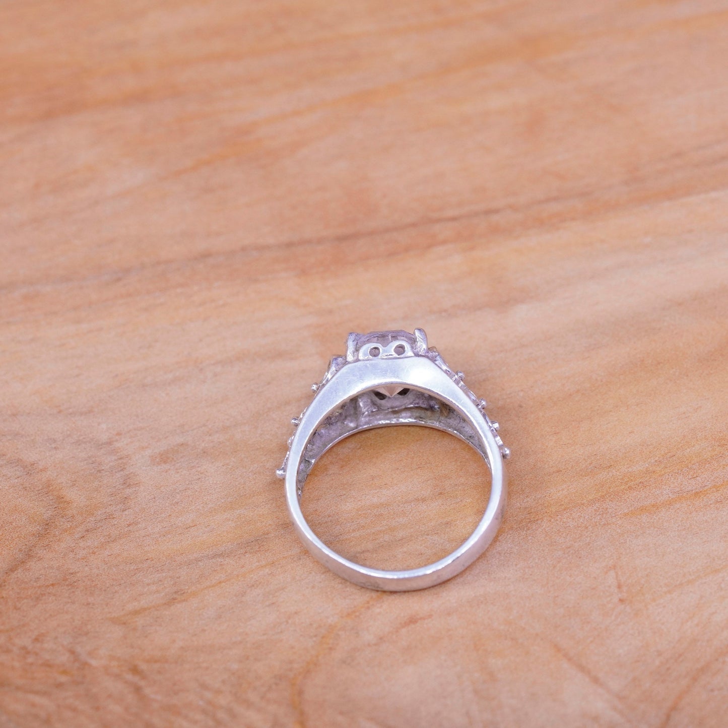sz 7.25, kabana Sterling Silver Handmade ring, 925 filigree heart band with Cz
