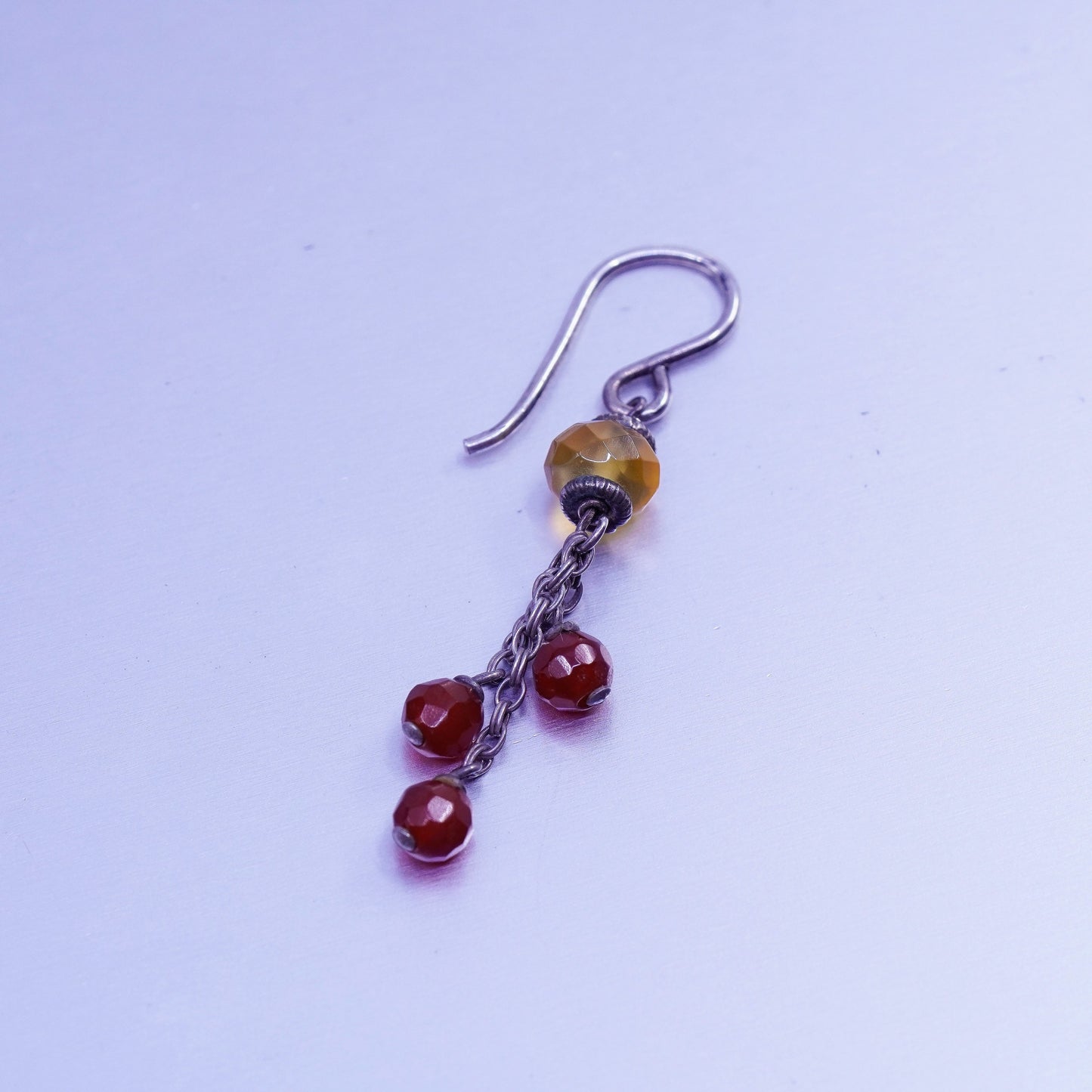 Vintage Sterling 925 silver handmade earrings with citrine carnelian beads