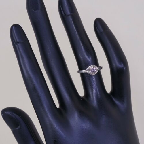 Sz 4, Vtg Sterling Silver Ring, 925 Silver Engagement Ring W/ pink Crystal