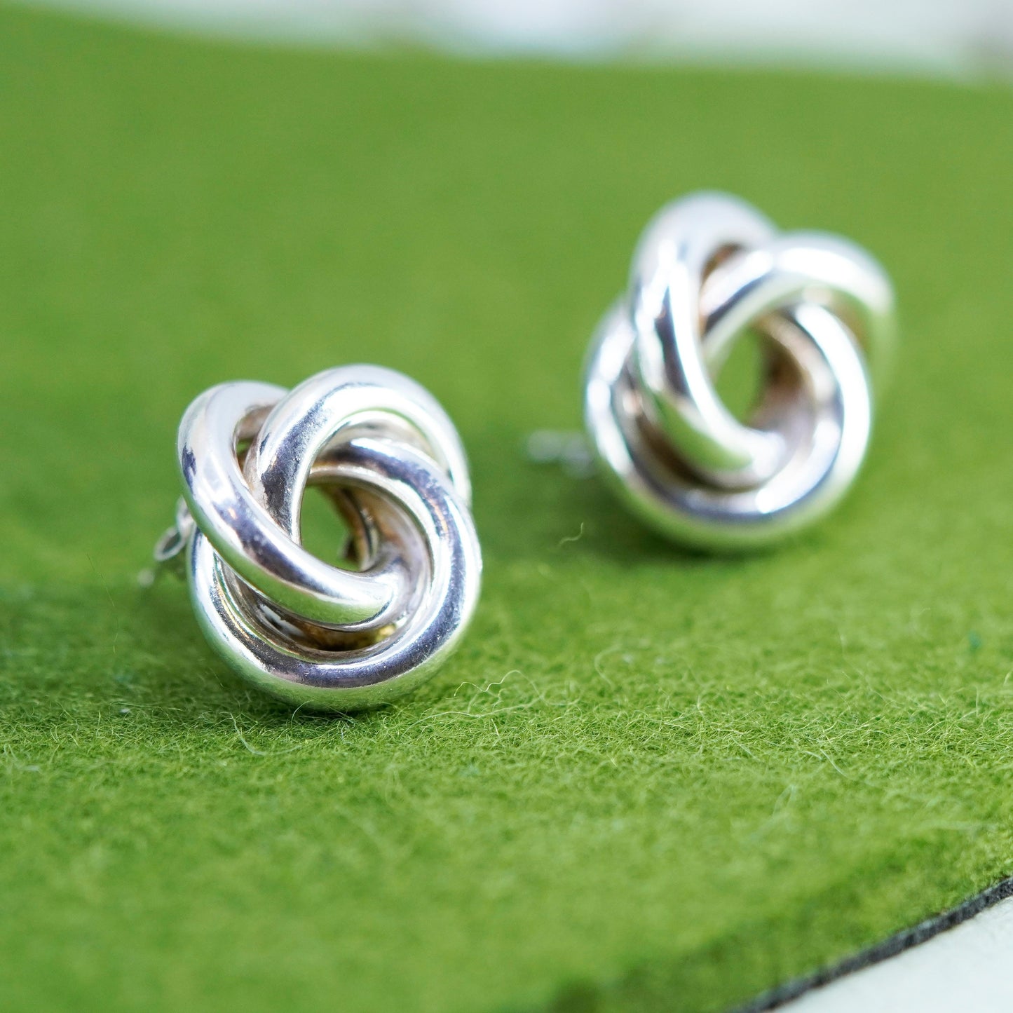 Vintage Sterling 925 silver handmade earrings, Entwined cable studs