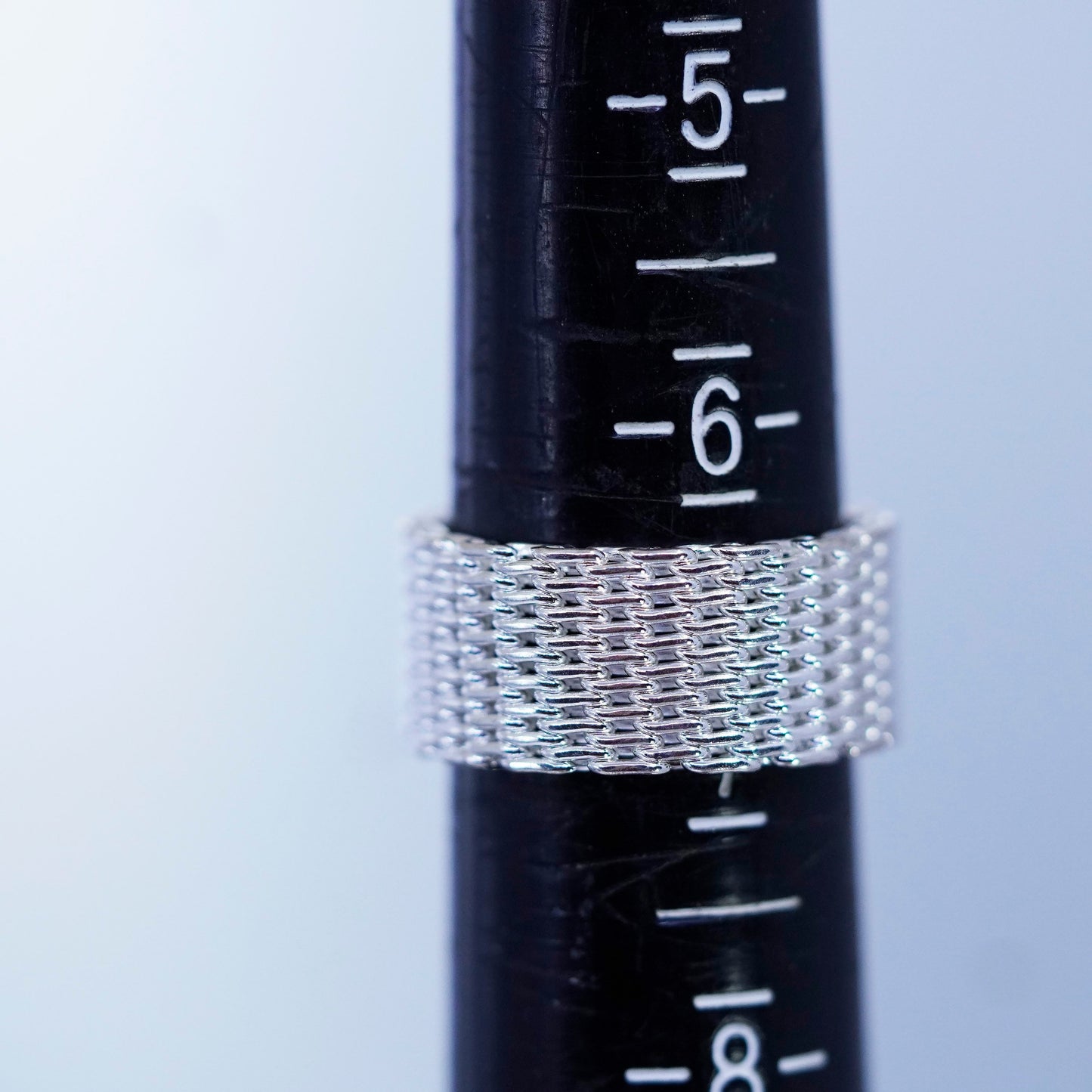 Size 6.5, vintage handmade Sterling 925 silver mesh ring, band