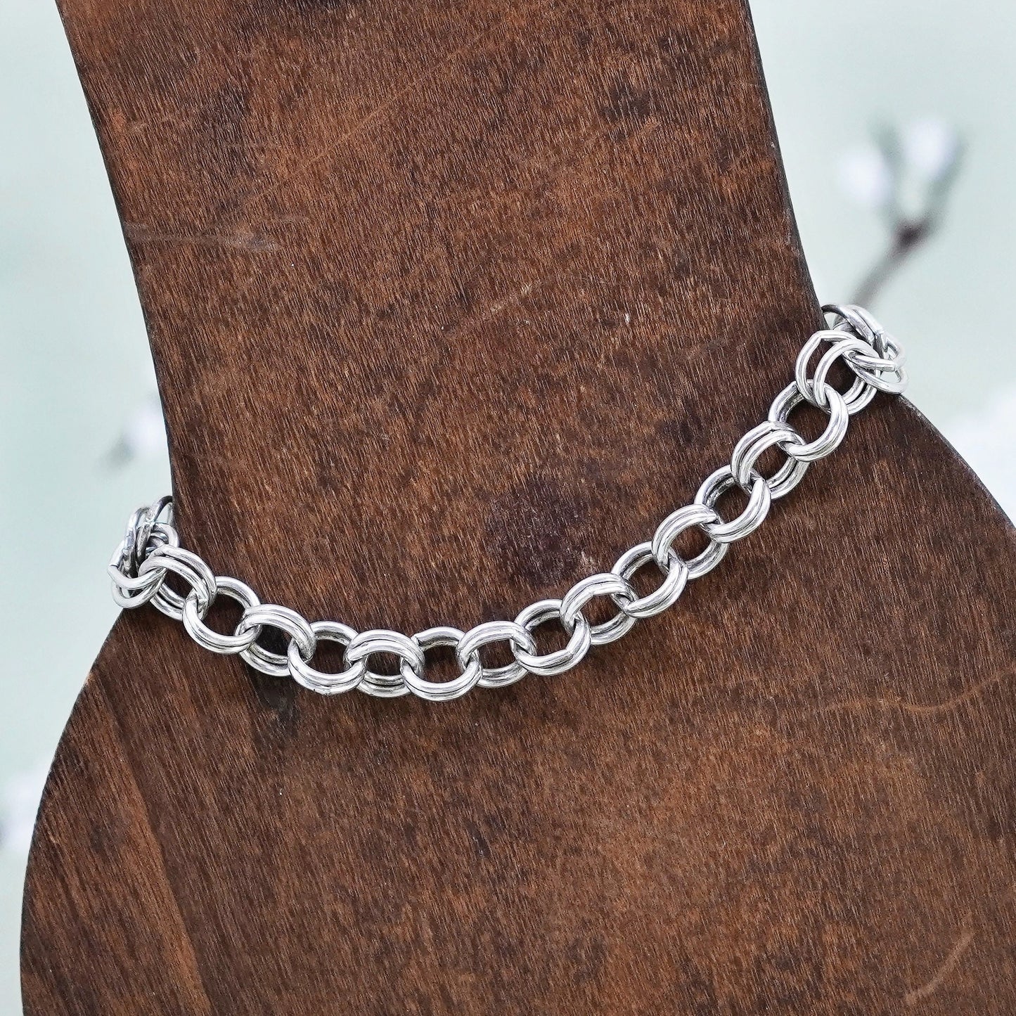6.5”, Vintage Italy sterling silver handmade bracelet, 925 double circle chain