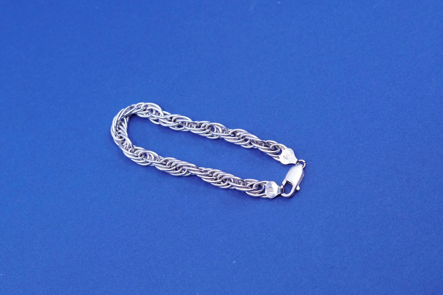 7”, vintage Milor Sterling silver handmade bracelet, Italy 925 oval rope chain