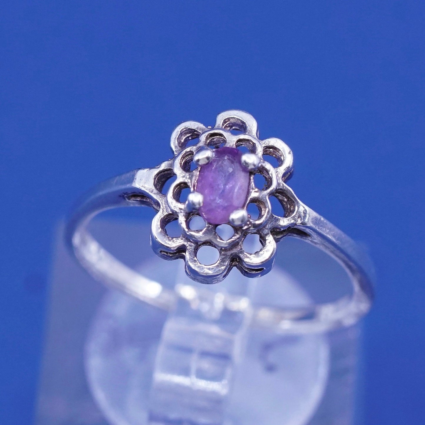 Size 7.5, Vintage Sterling silver handmade ring, 925 with amethyst,