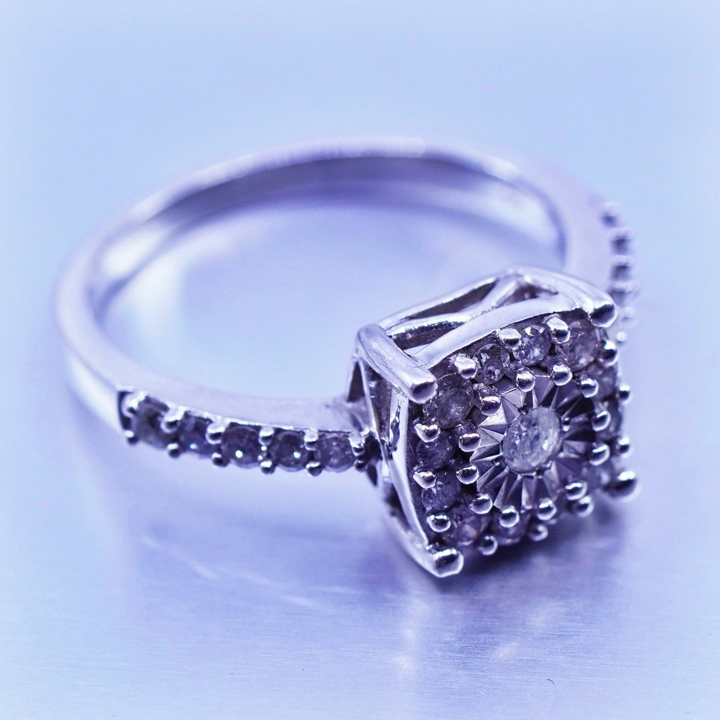 Size 6, vintage Sterling 925 silver ring with genuine cluster diamond
