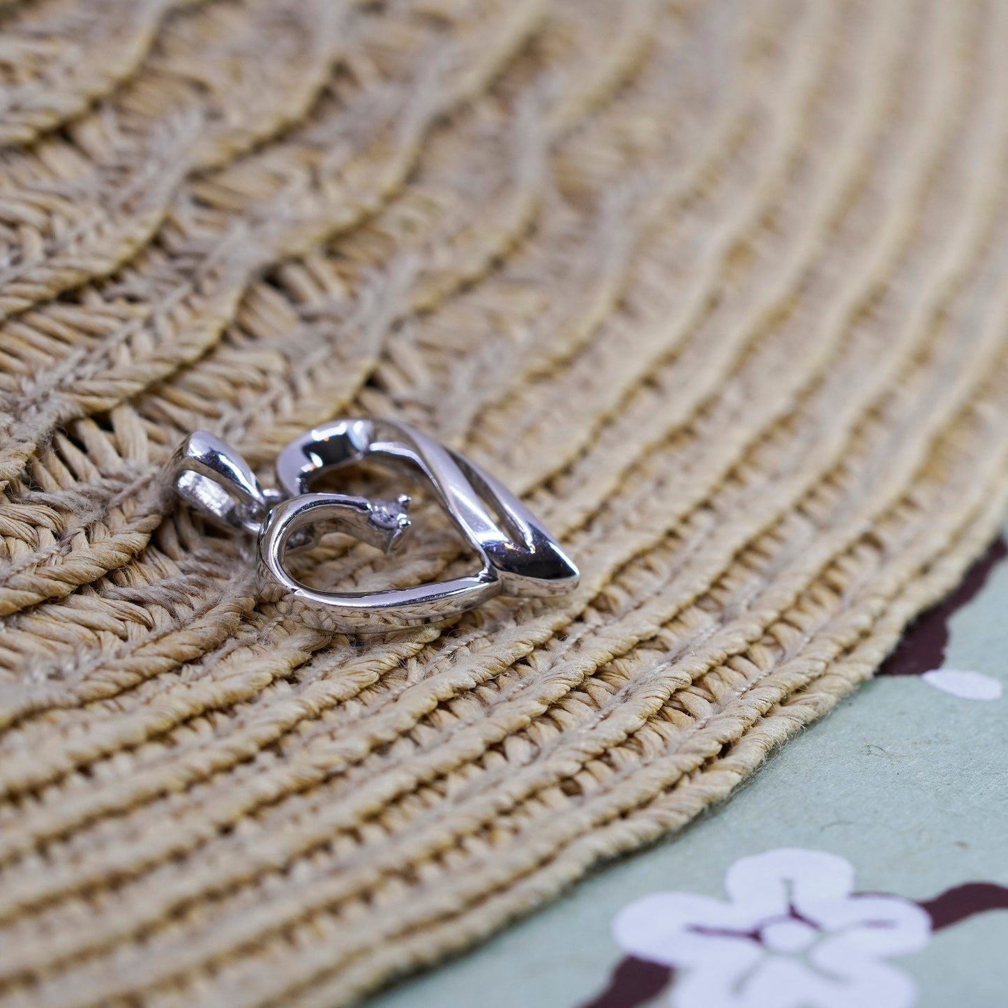 Vintage sterling silver pendant, 925 heart with genuine diamond