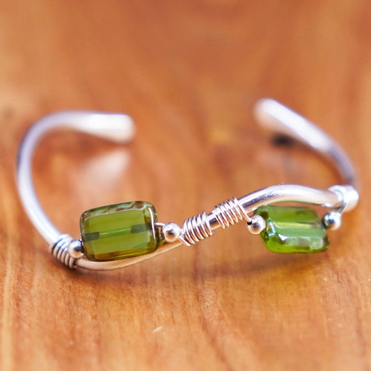 5.75”, Navajo Sterling silver bracelet, Native American, 925 cuff green glass