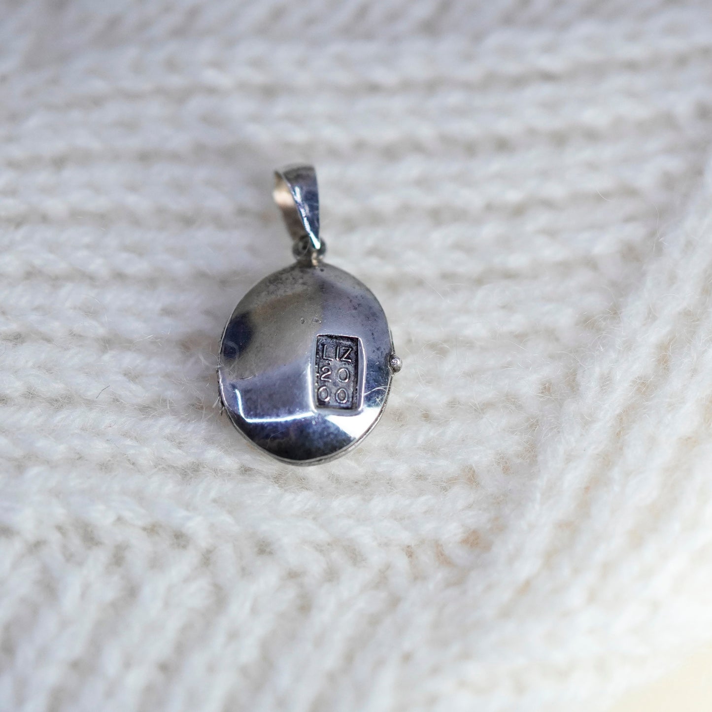 Vintage Sterling silver oval pendant, 925 photo locket charm engraved “Liz 2000