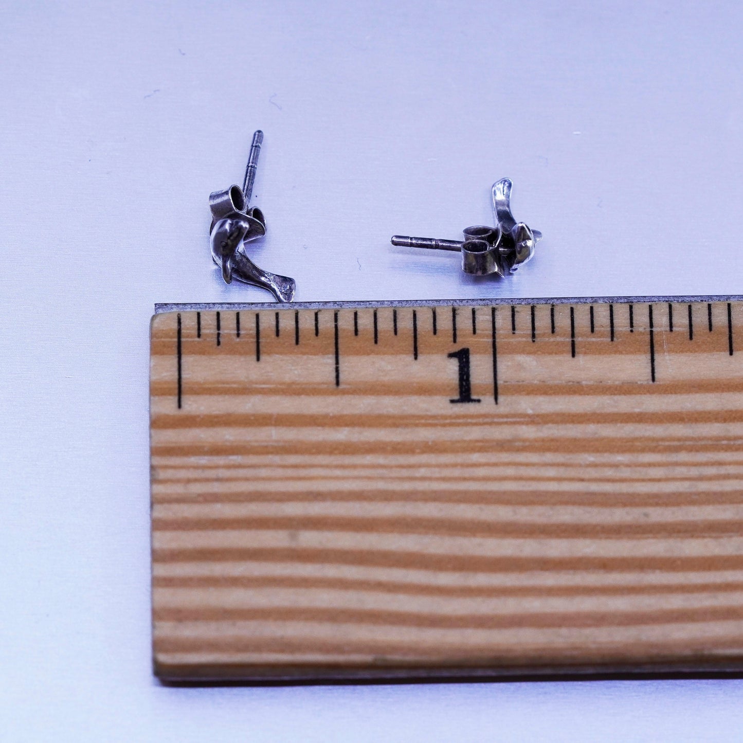 Vintage Sterling 925 silver handmade earrings, dolphin studs