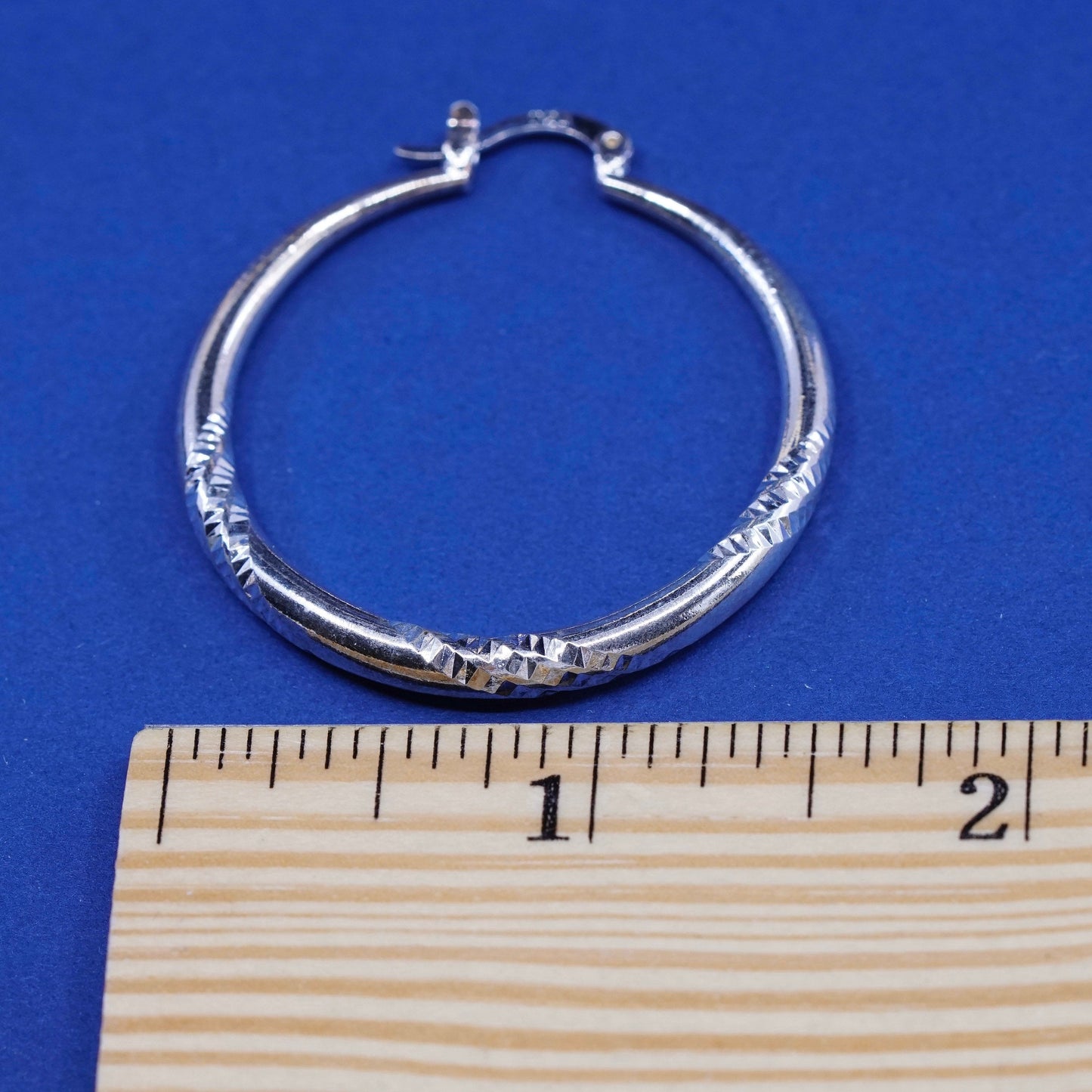 1.5”, Sterling silver handmade earrings, puffy 925 silver hoops with texture