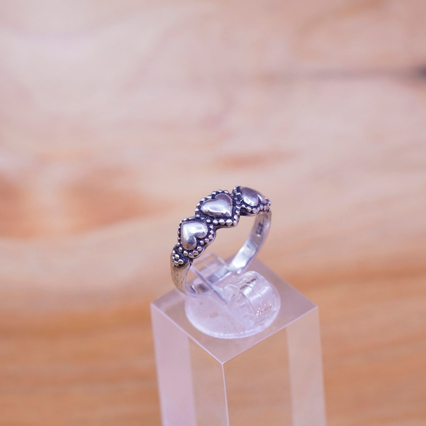 Size 6.75, vintage Sterling silver ring, southwestern 925 heart band with beads