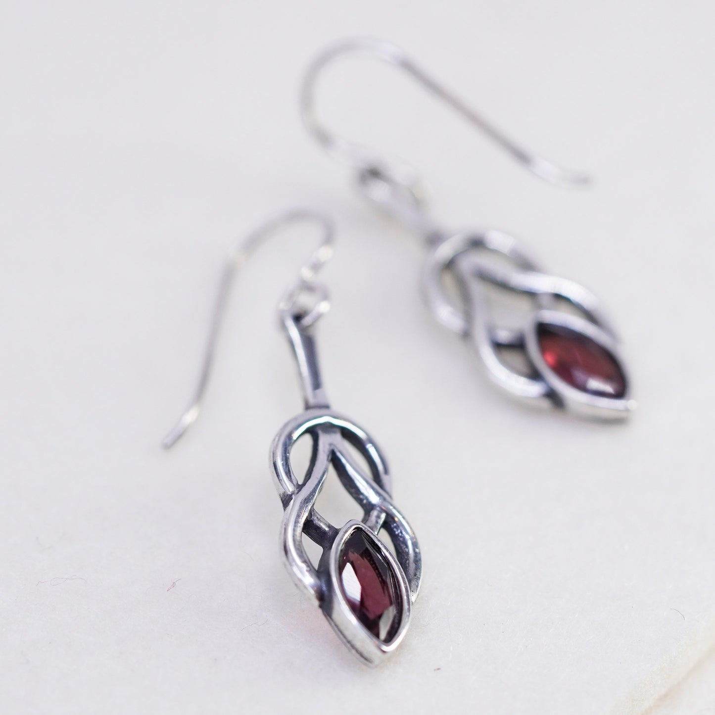 Vintage Irish Sterling 925 silver handmade filigree Celtic knot earrings ruby
