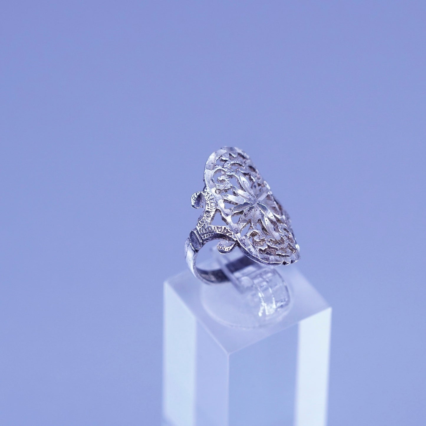 Size 6, vintage Sterling 925 silver handmade ring, filigree snowflake band