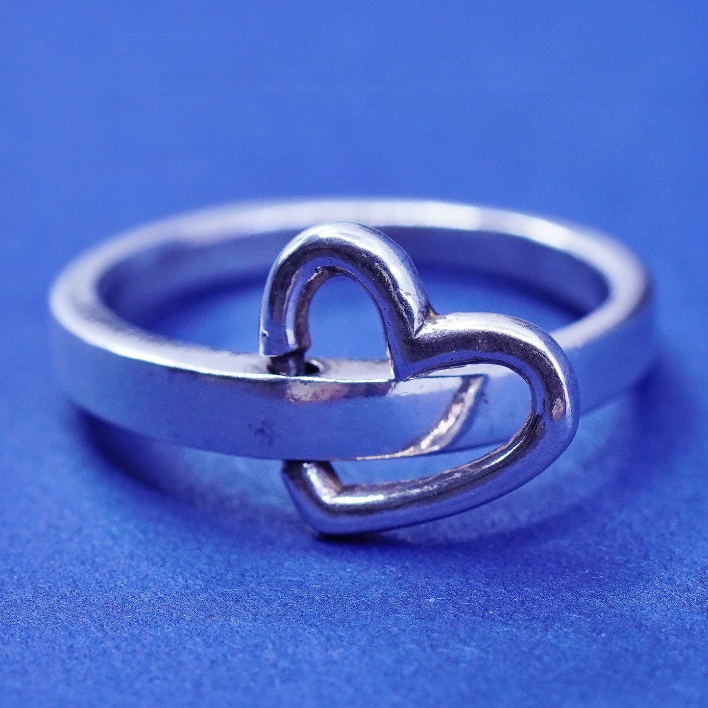 Size 7, vintage sterling silver handmade ring, 925 band with heart charm