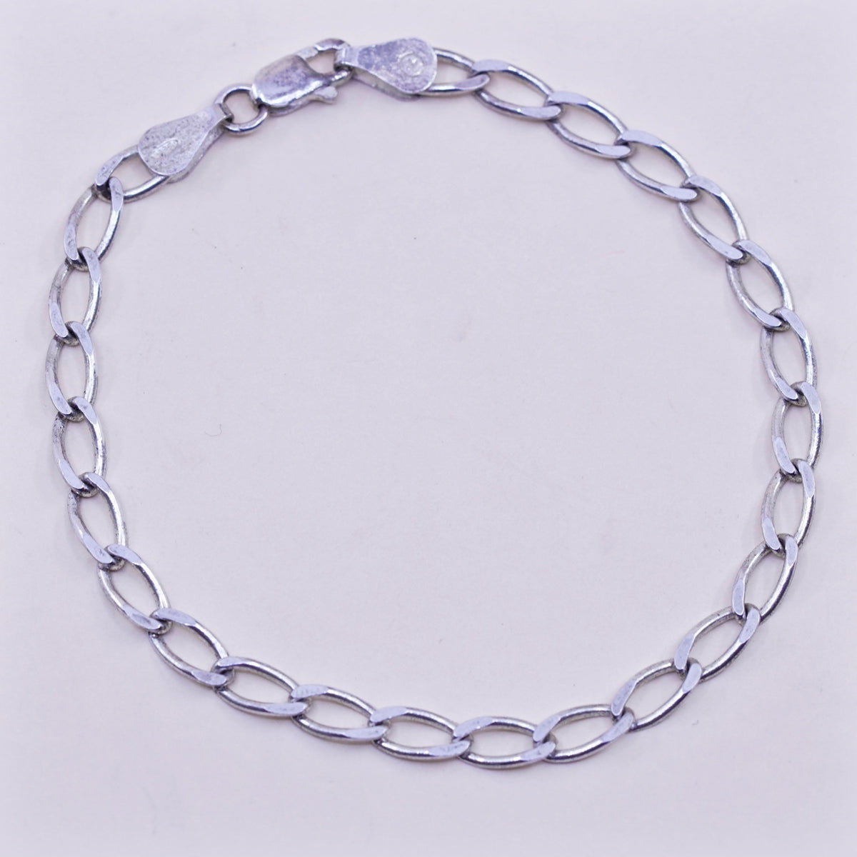 7”, 4mm, Vintage sterling 925 silver flatten curb bracelet
