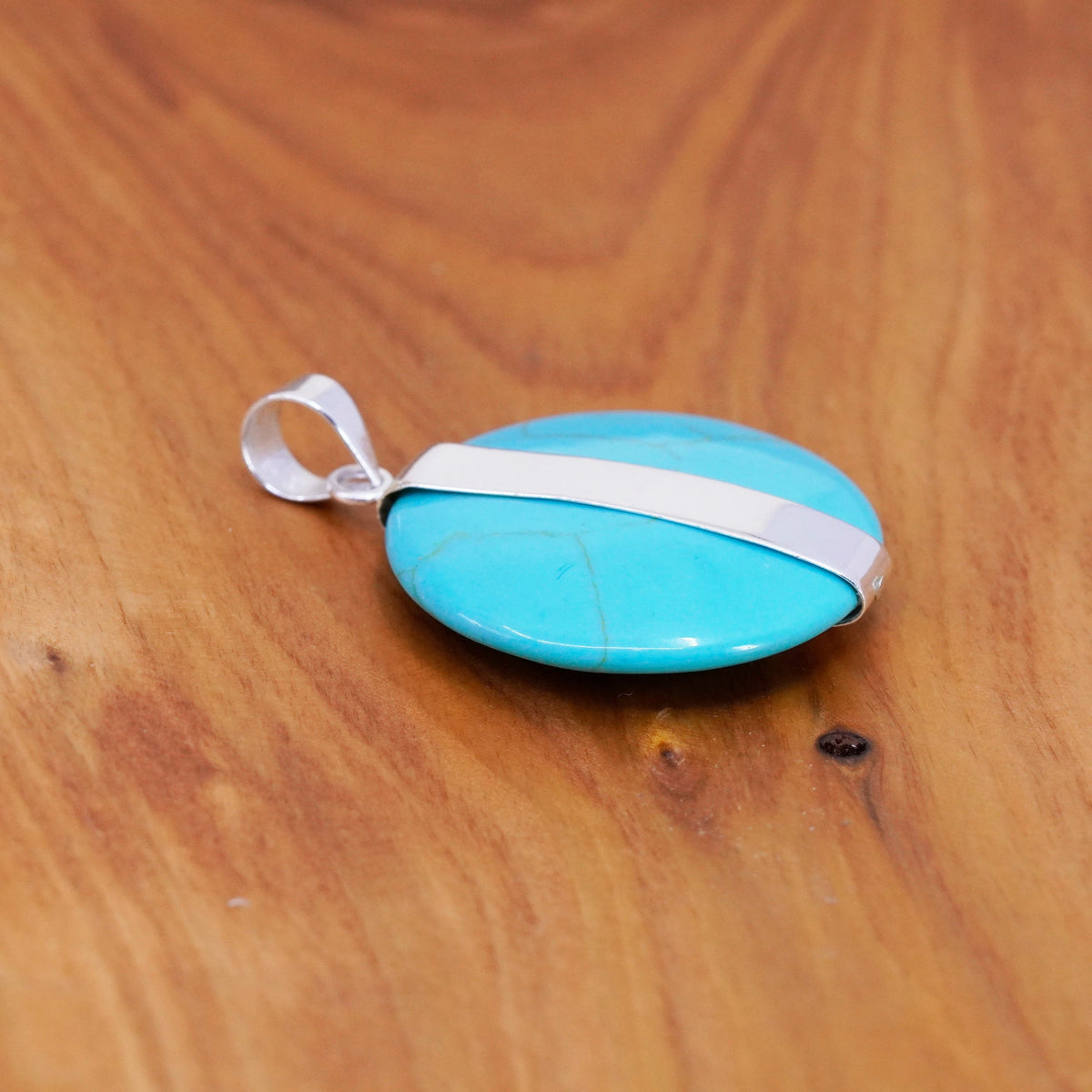 Vintage Sterling silver handmade pendant with circle turquoise