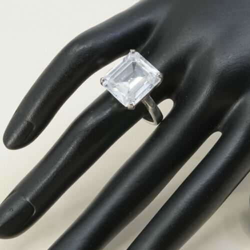 Sz 8, Vtg Sterling Ring, 925 Silver Handmade Statement Ring W/ CZ, Stamped 925