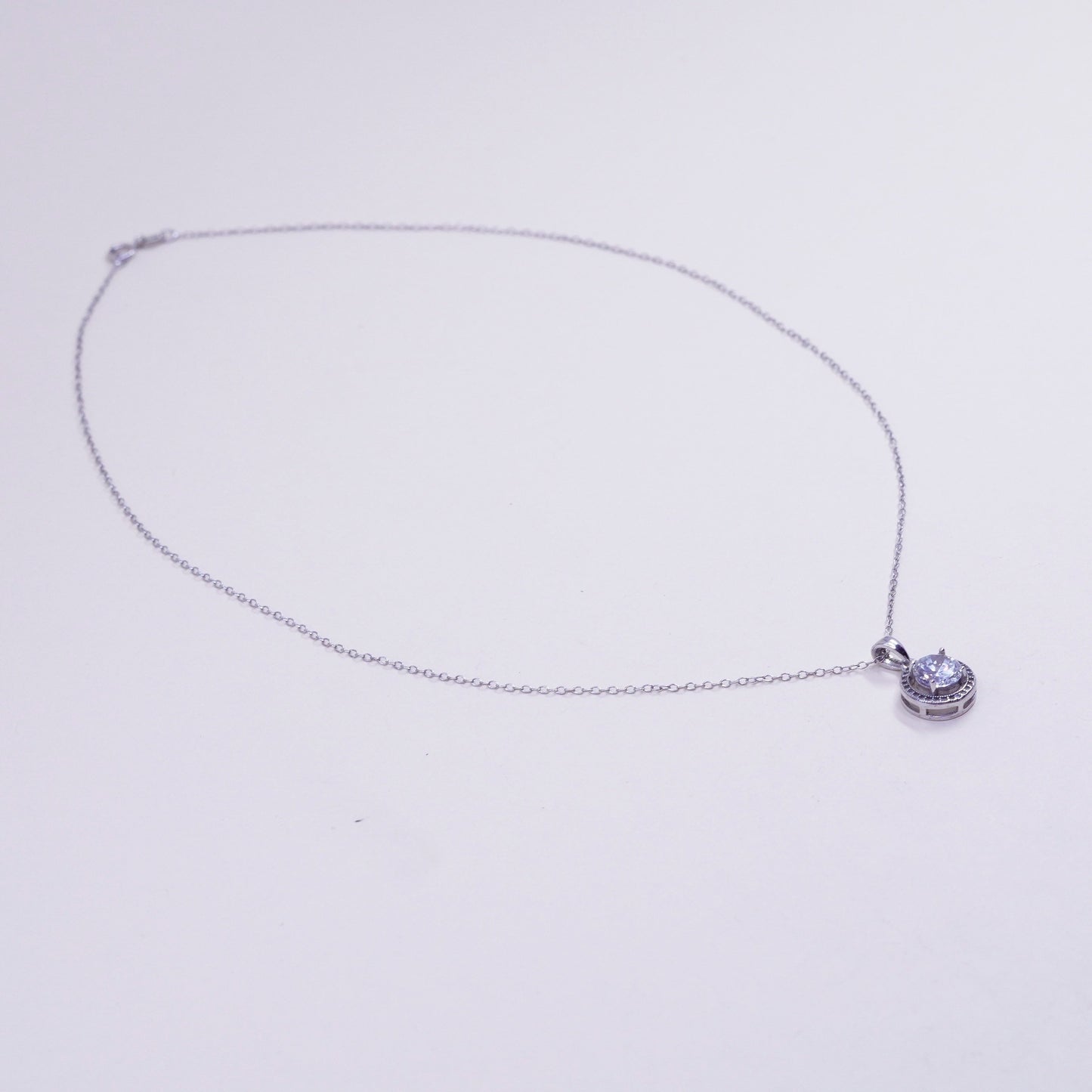 18”, vintage Sterling silver necklace, 925 circle chain with circle pendant Cz