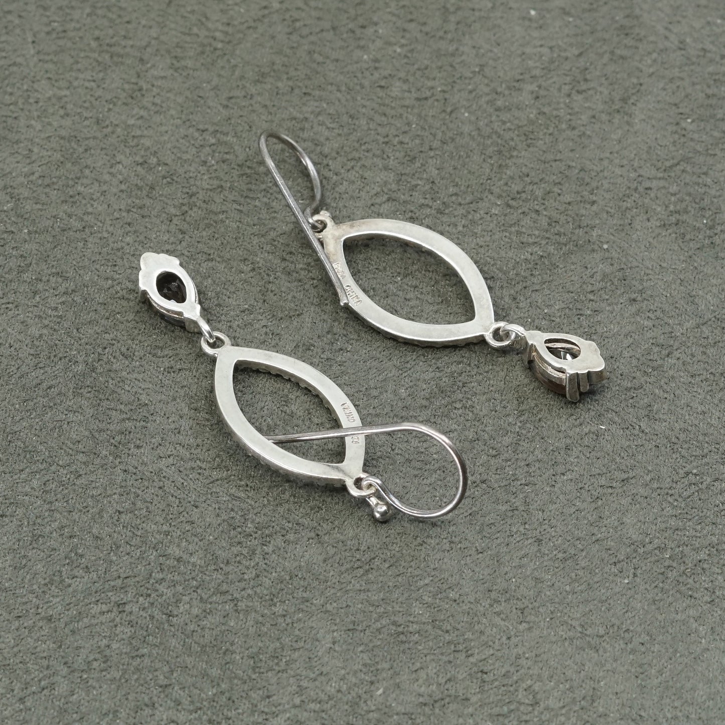 Sterling silver handmade earrings, taxco 925 w/ teardrop topaz N marcasite