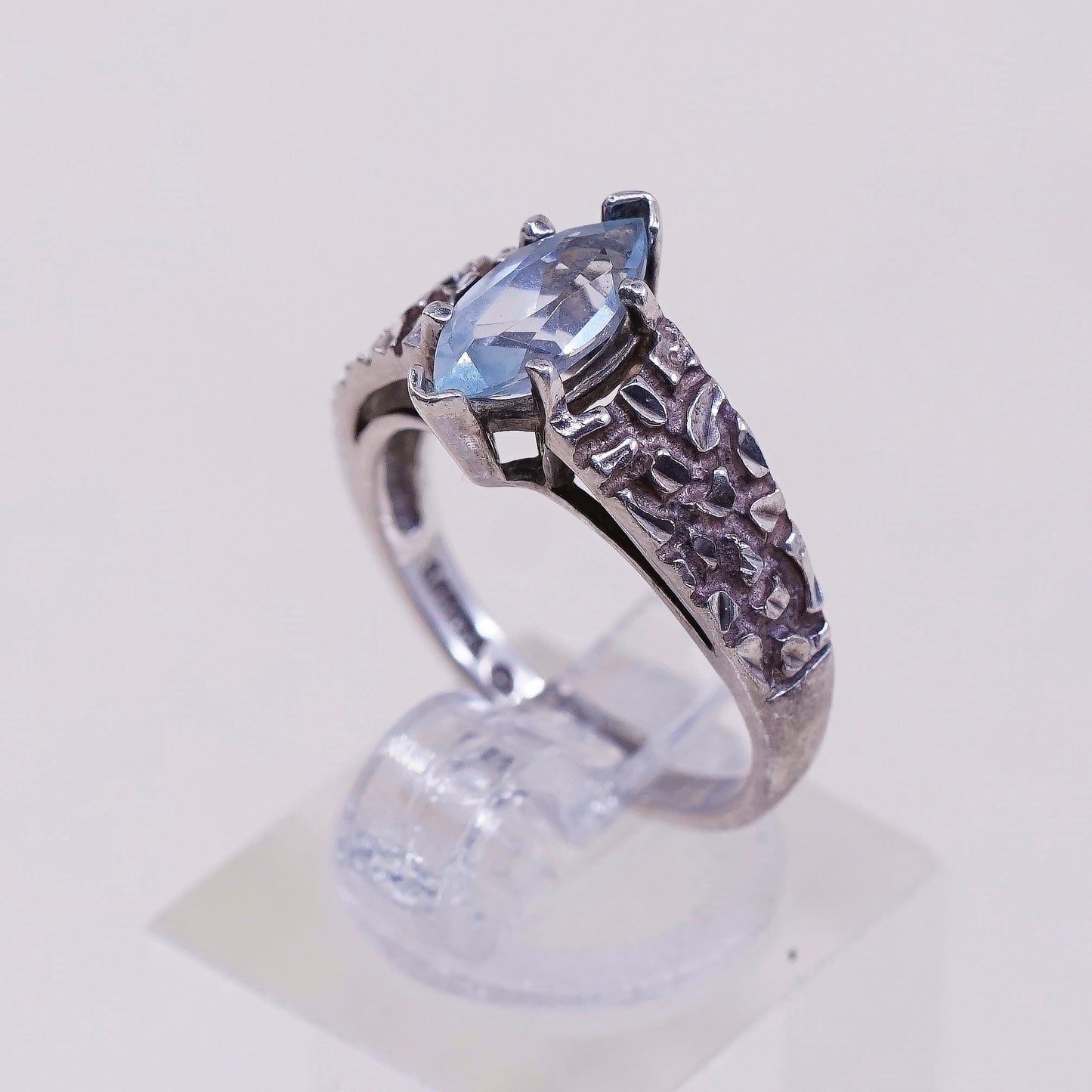 sz 6, VTG Karana Sterling silver statement engagement ring w/ blue topaz