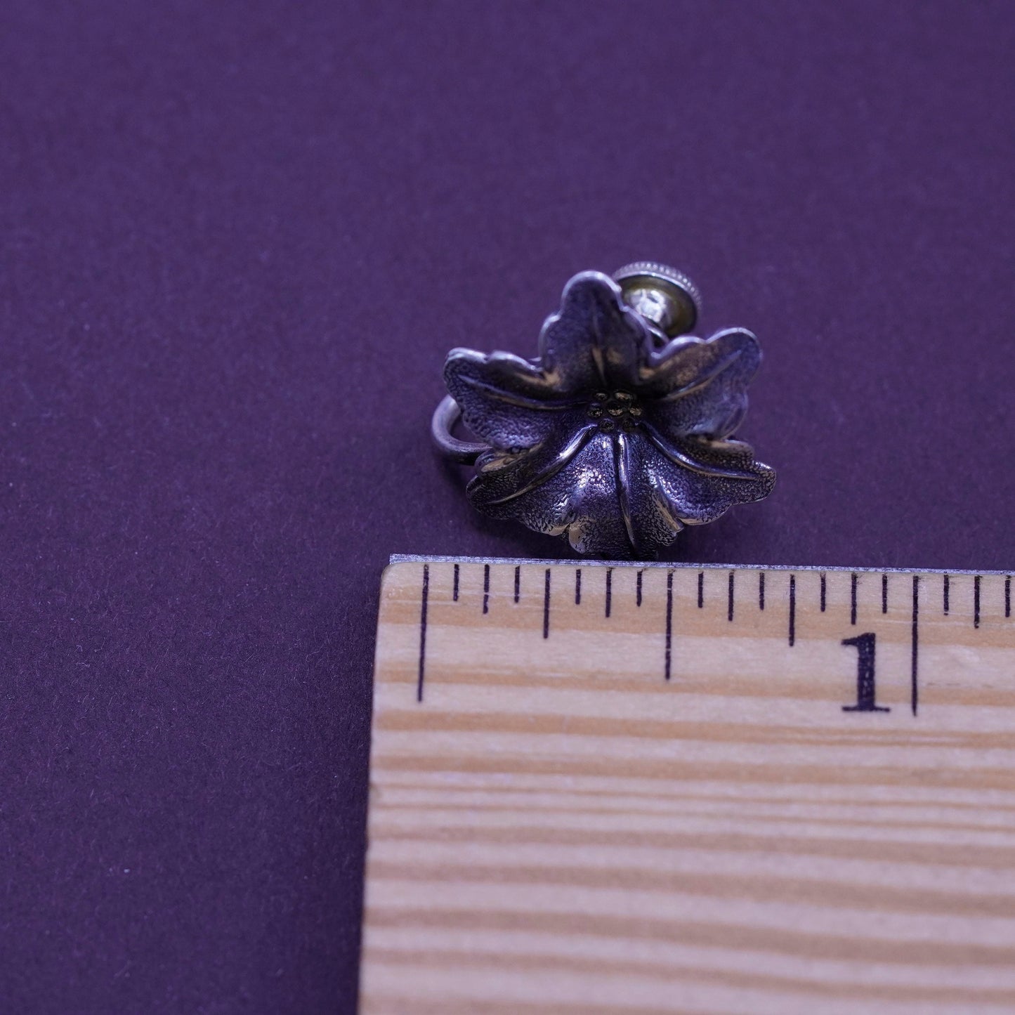 Vintage Sterling silver handmade screw back earrings, 925 flower