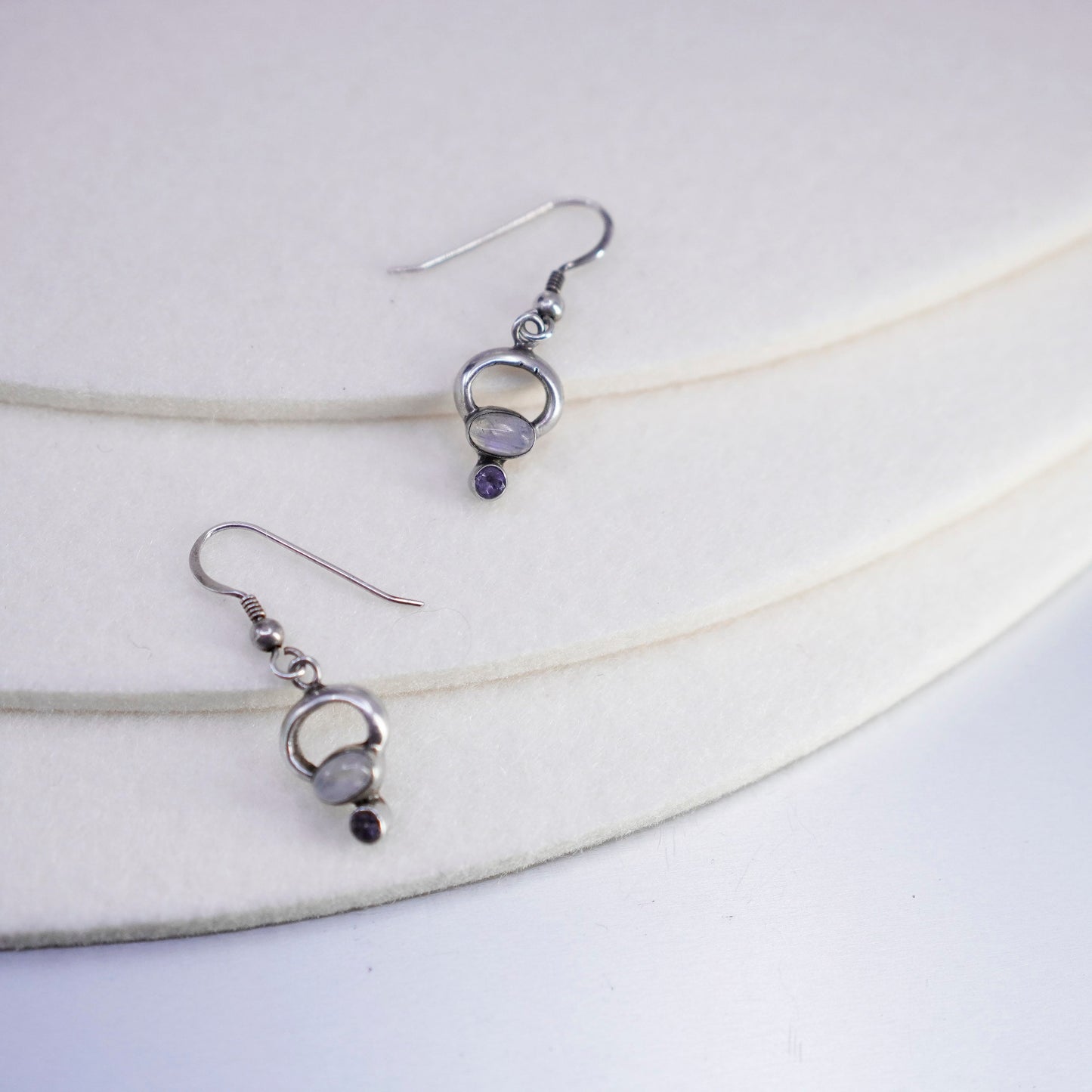 Vintage Sterling 925 silver handmade earrings with moonstone