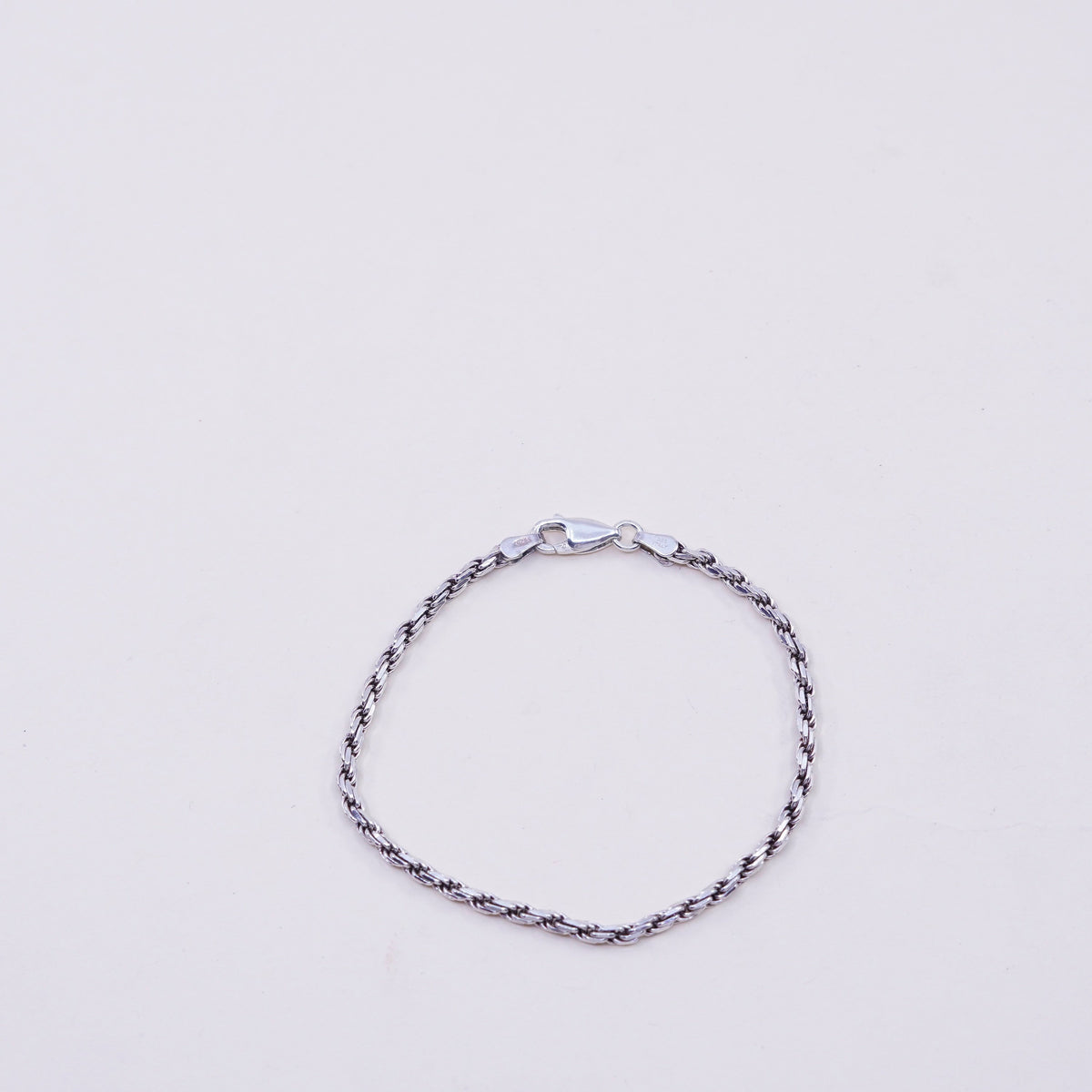 6.75”, 2mm, Vintage sterling 925 silver Italy rope chain bracelet