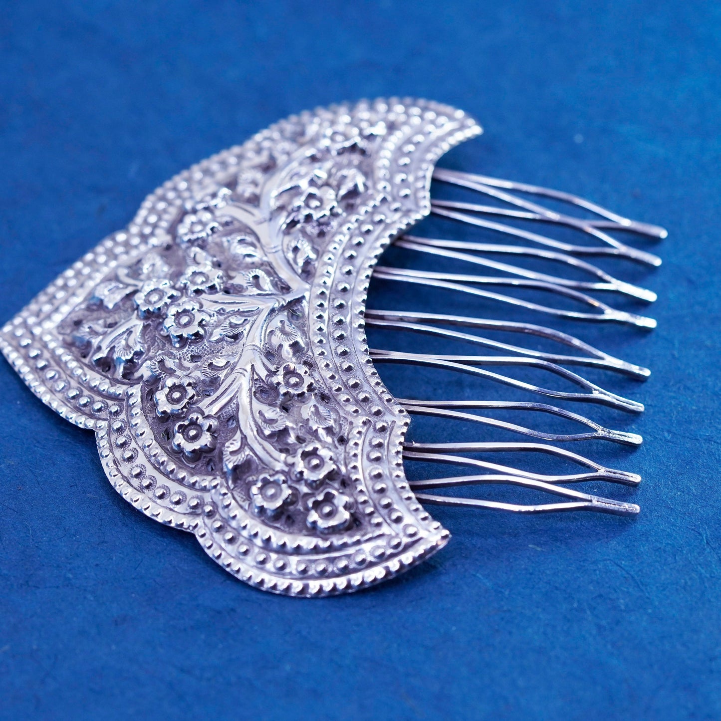 Naive American Sterling 925 silver Hair comb, Handcrafted Swirl Pattern