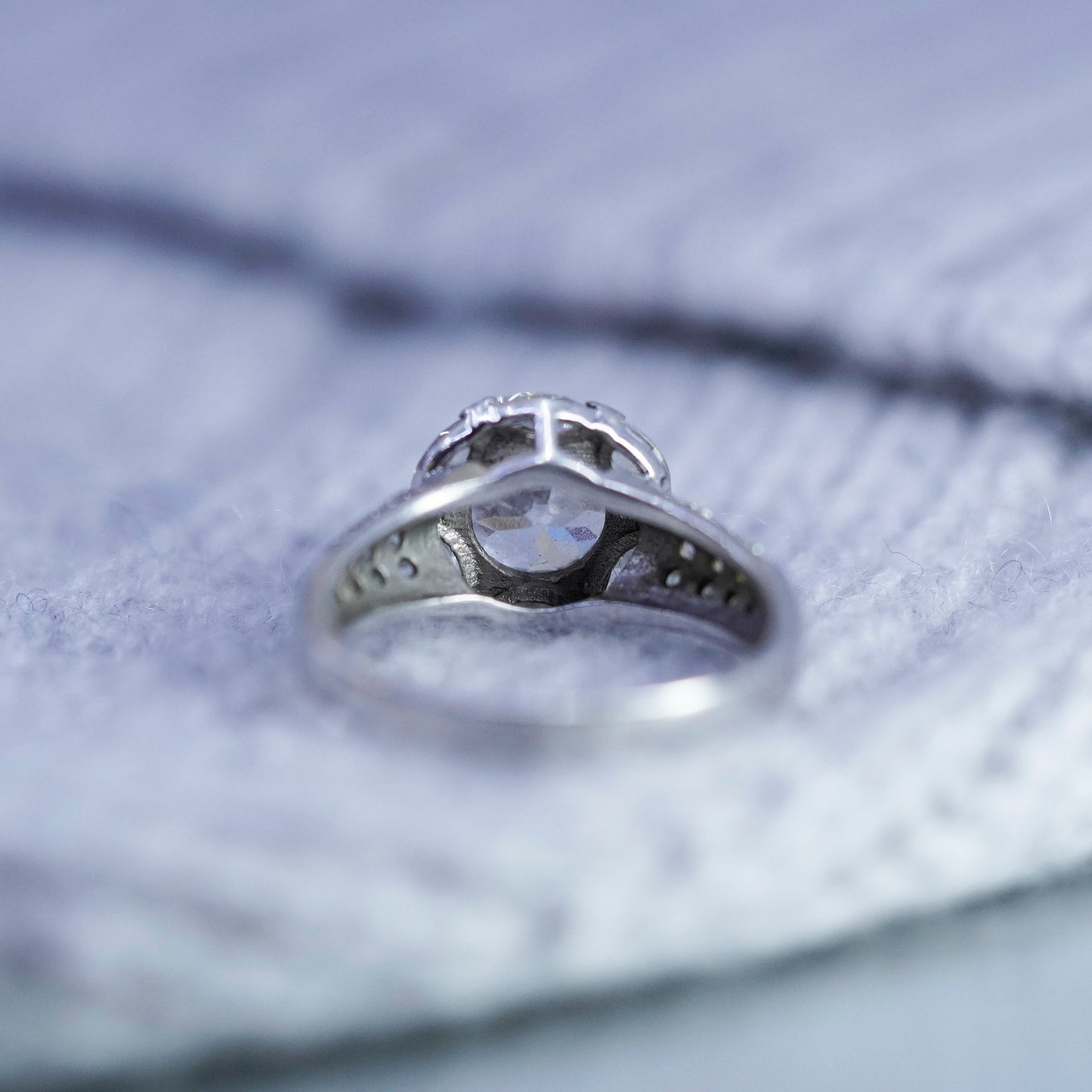 Size 8.5, vintage Sterling 925 silver handmade engagement ring with cluster Cz