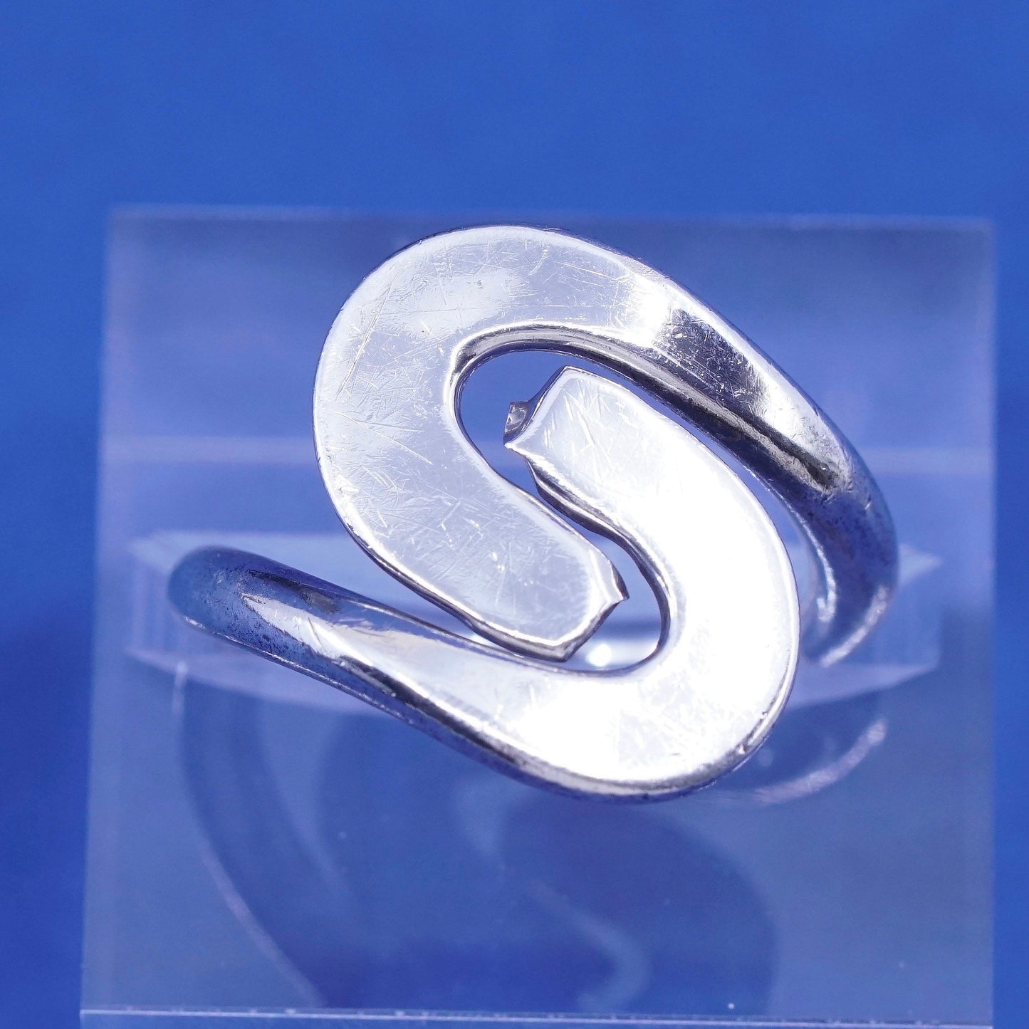 Size 8.25, vintage Sterling silver handmade ring, 925 wide swirly band