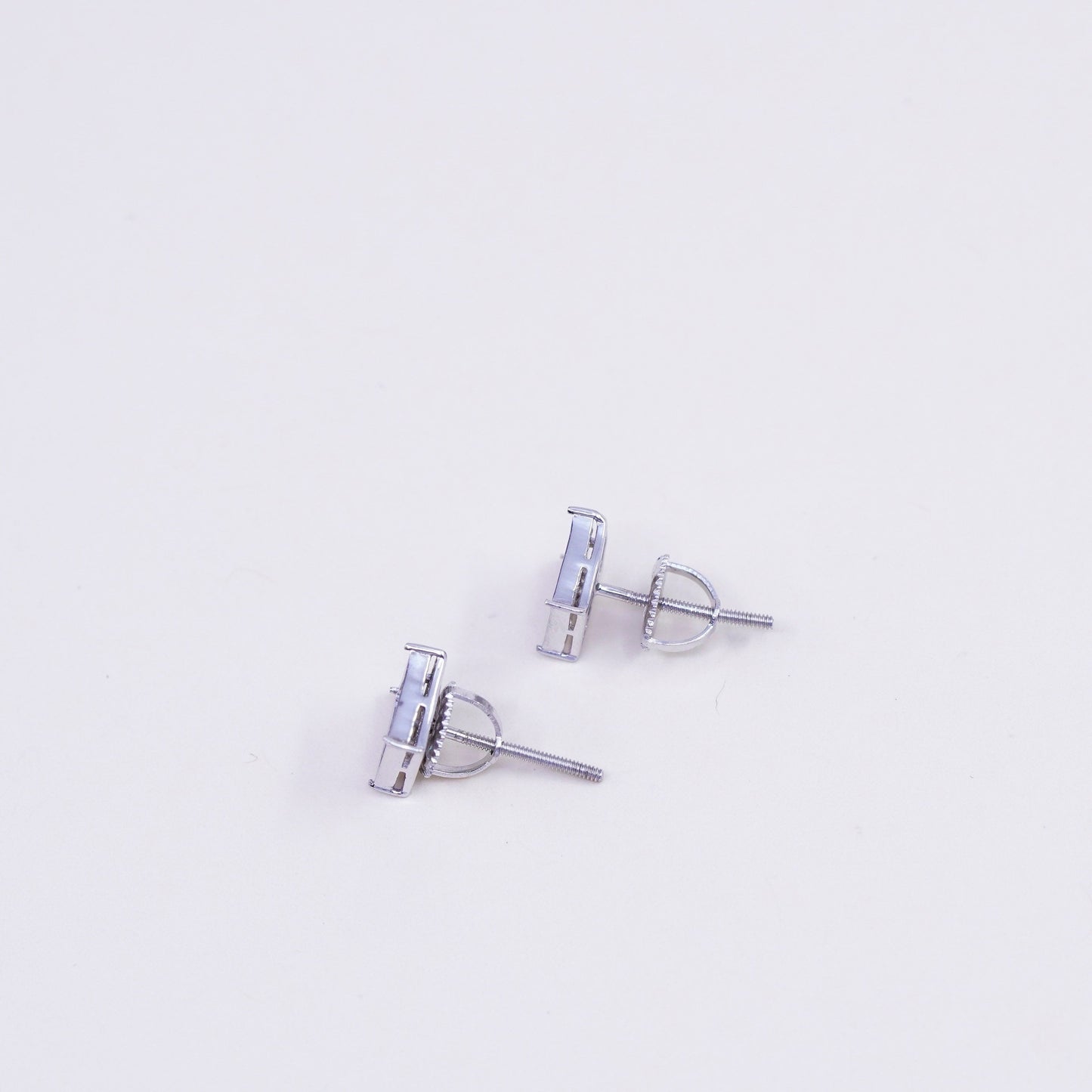 Vintage Lusso sterling silver earrings, 925 studs with square cluster diamonds
