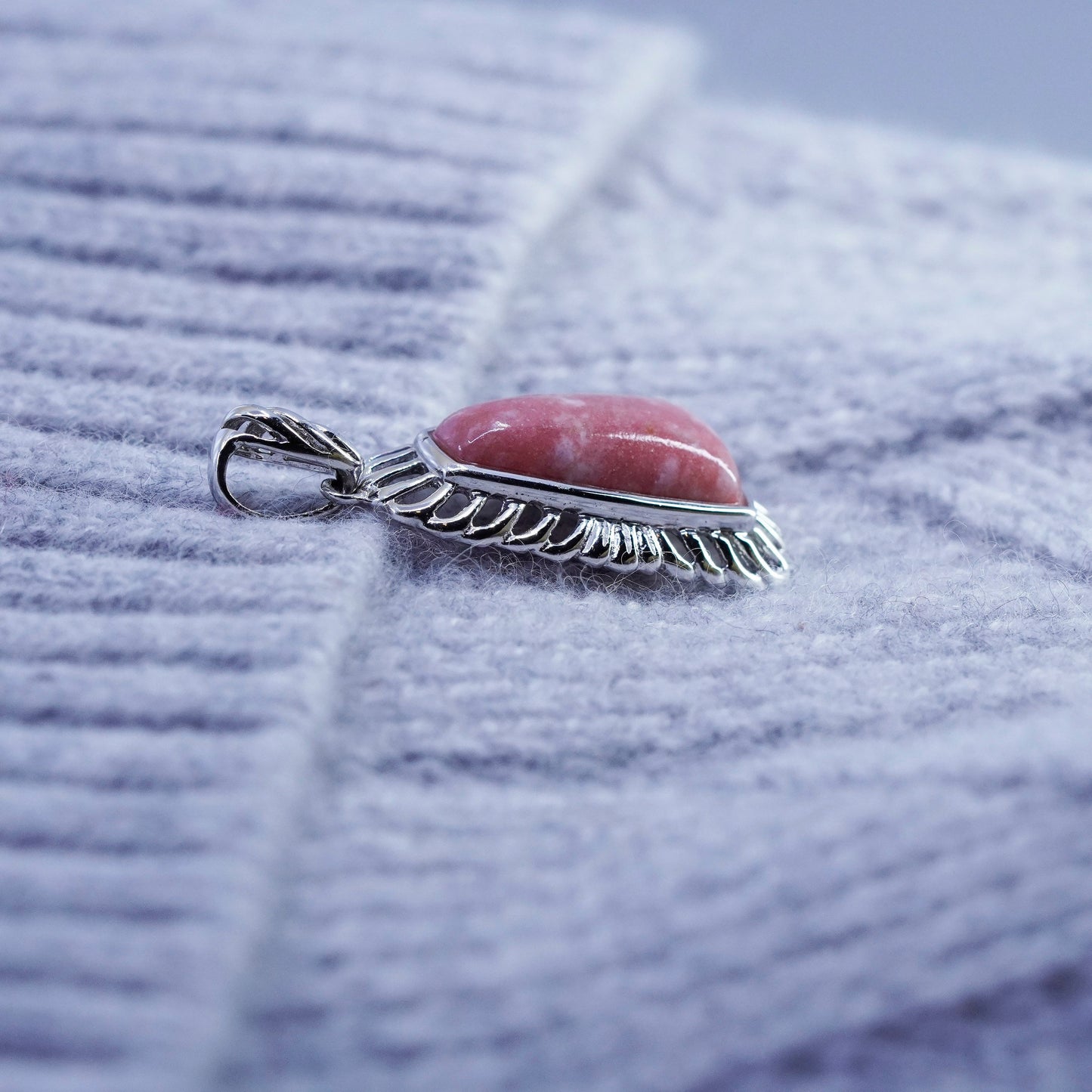 Vintage BBJ sterling 925 silver teardrop pendant with pink agate