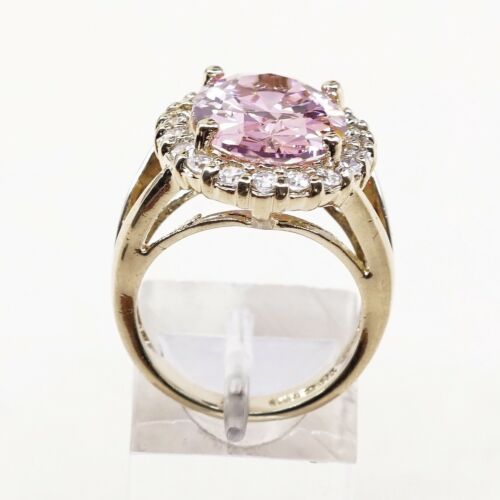 Sz 6.25, Gold Over Sterling Silver Ring, 925 Silver Cocktail Ring W/ pink Cz
