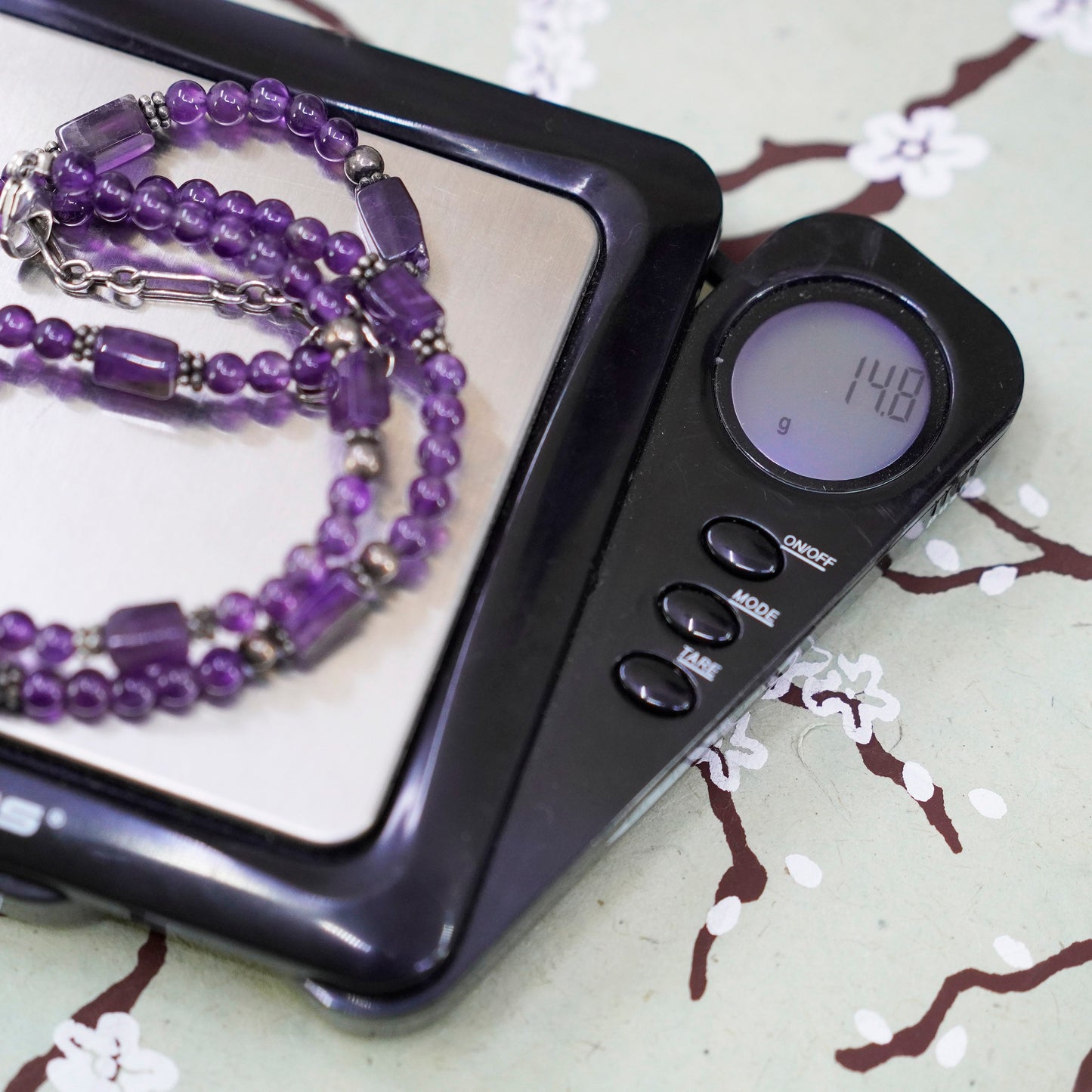16”+2”, Vintage sterling silver handmade necklace, amethyst beads
